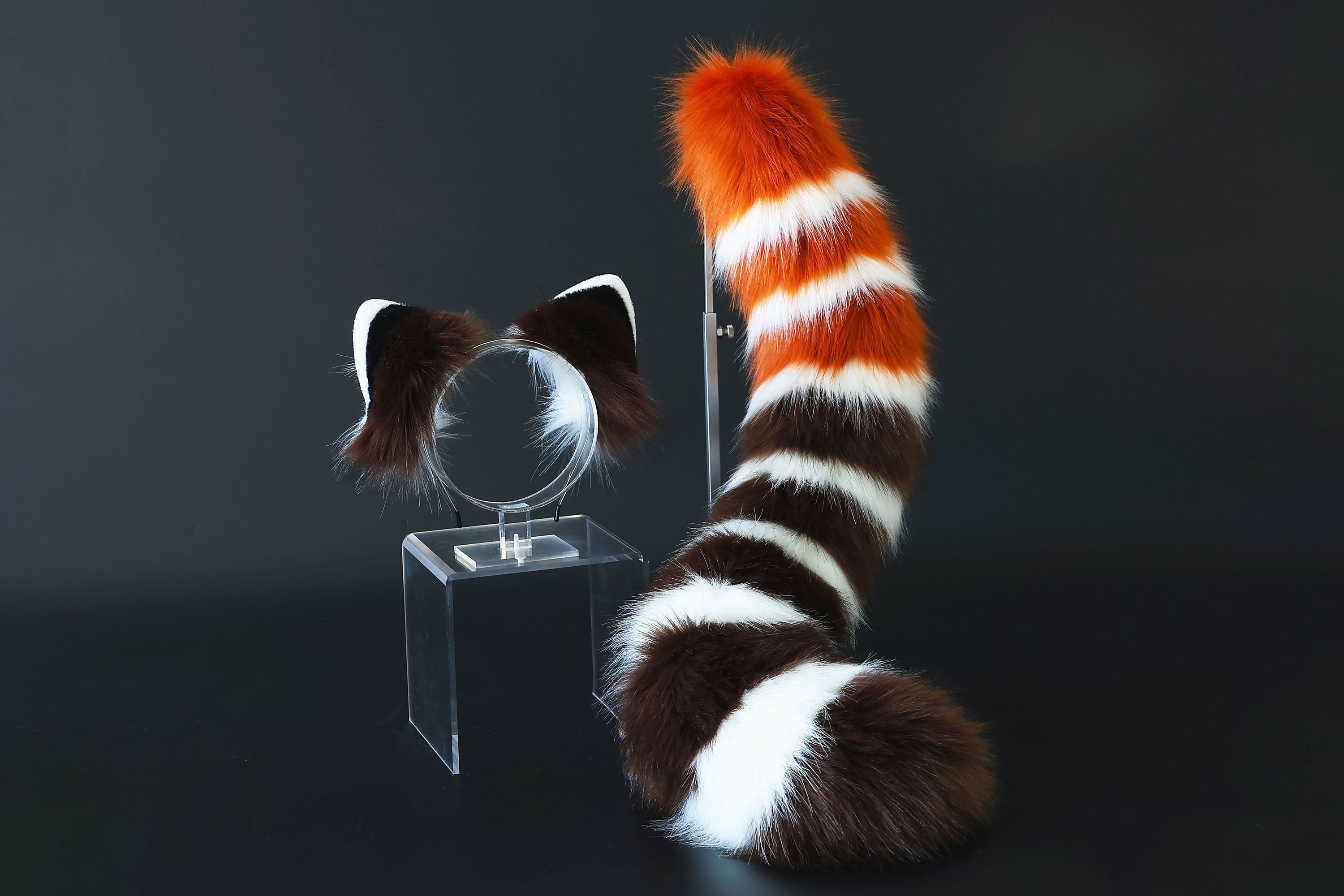 Realistic faux fur red panda ear and tail kemonomimi lesser panda ear and tail butt plug firefoxtherian anime cosplay raccoon ear and tail furry gift