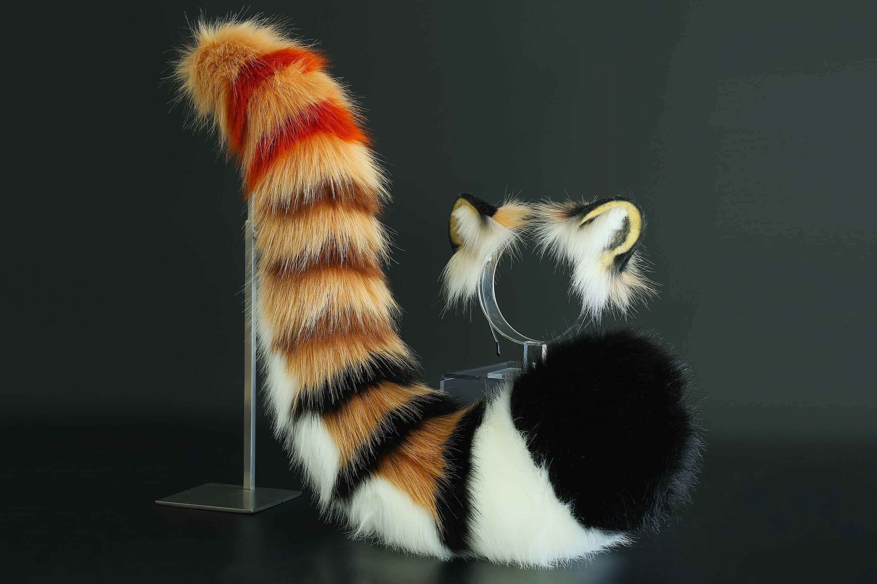 Realistic faux fur tiger ear and tail set tiger cosplay ear and tail set tiger petplay set animal cosplay tail and ear petplay tail and ear