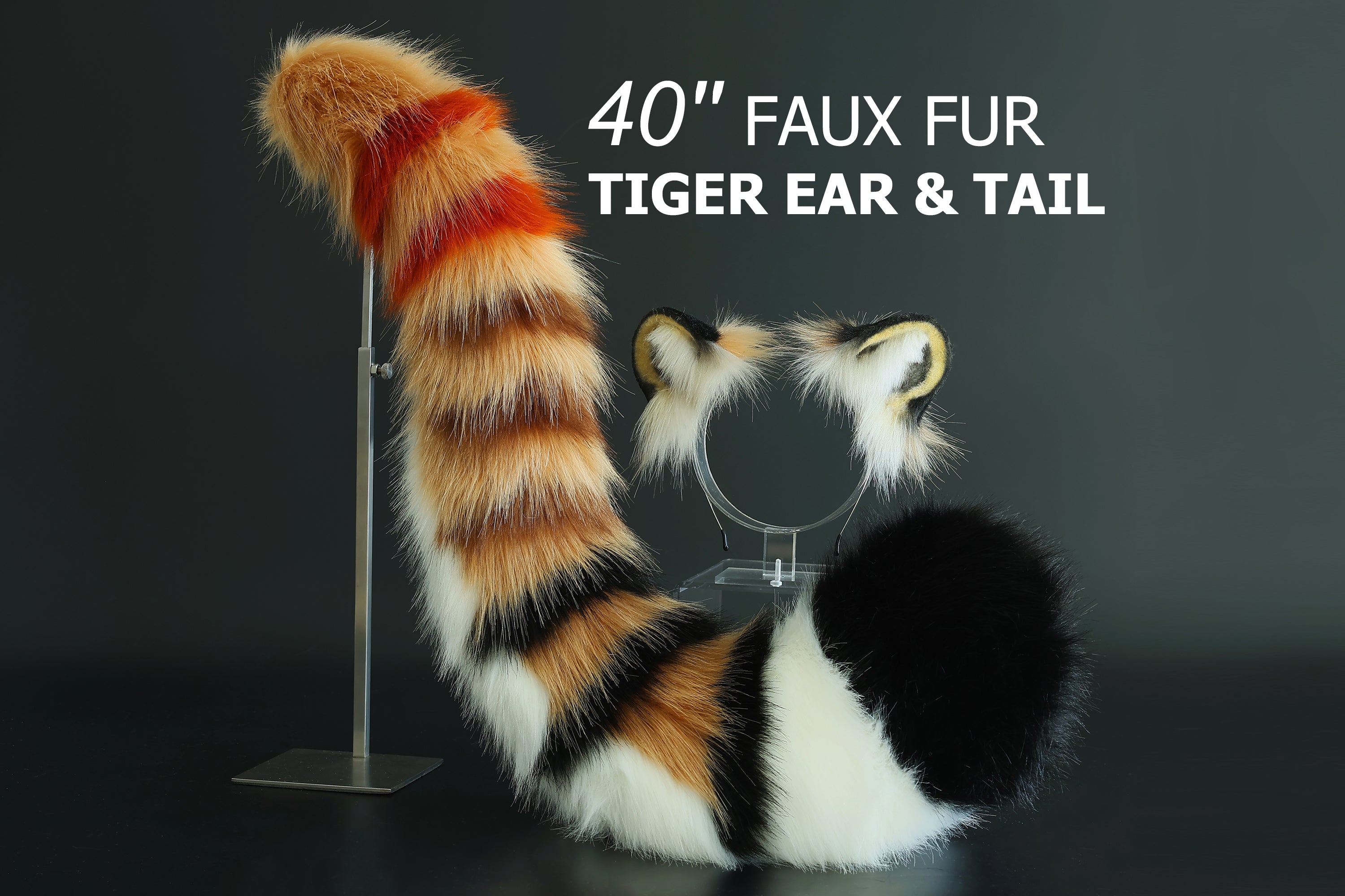 Realistic faux fur tiger ear and tail set tiger cosplay ear and tail set tiger petplay set animal cosplay tail and ear petplay tail and ear