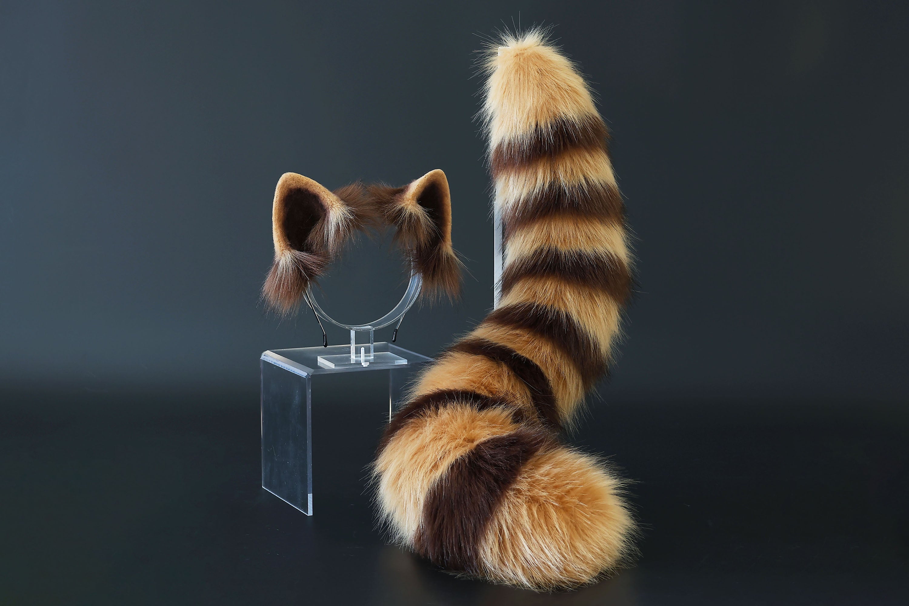 Realistic faux fur red panda ear and tail kemonomimi lesser panda ear and tail butt plug firefoxtherian anime cosplay raccoon ear and tail furry gift
