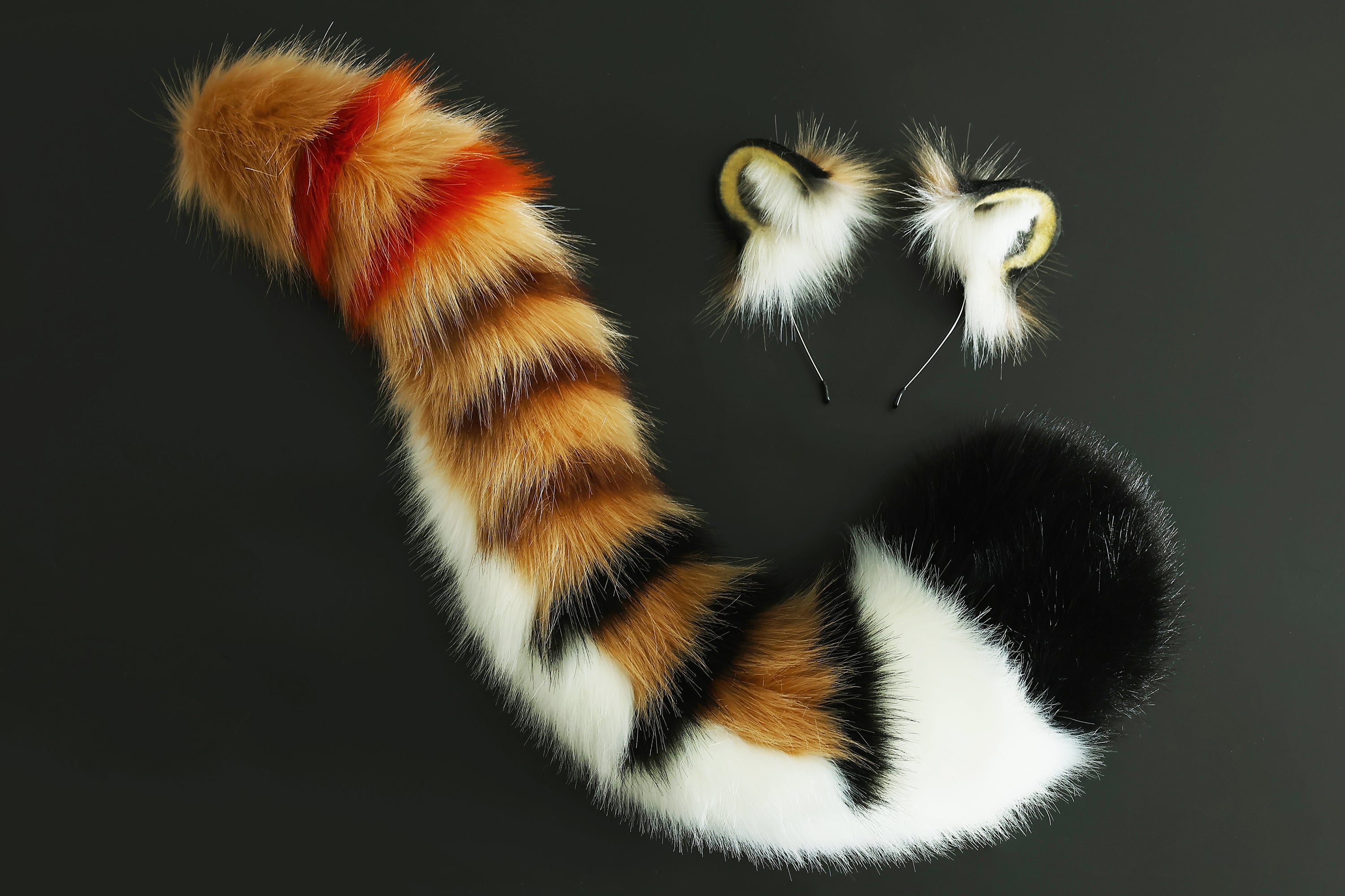 Realistic faux fur tiger ear and tail set tiger cosplay ear and tail set tiger petplay set animal cosplay tail and ear petplay tail and ear