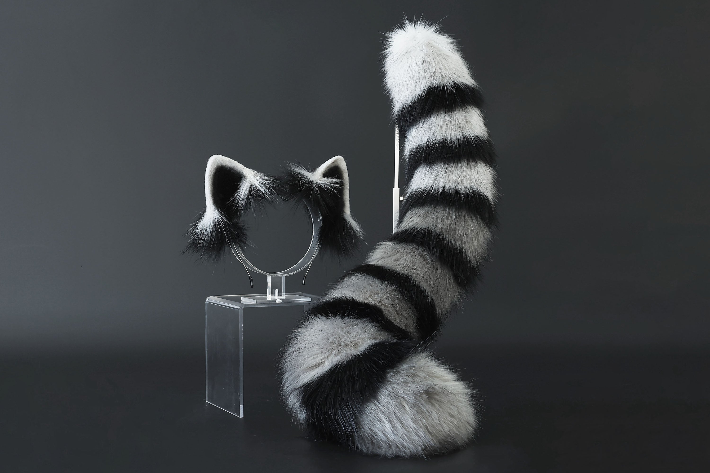 Raccoon ear and tail kemonomimi realistic faux fur gray black raccoon ear and tail butt plug raccoon therian anime cosplay raccoon ear and tail furry gift