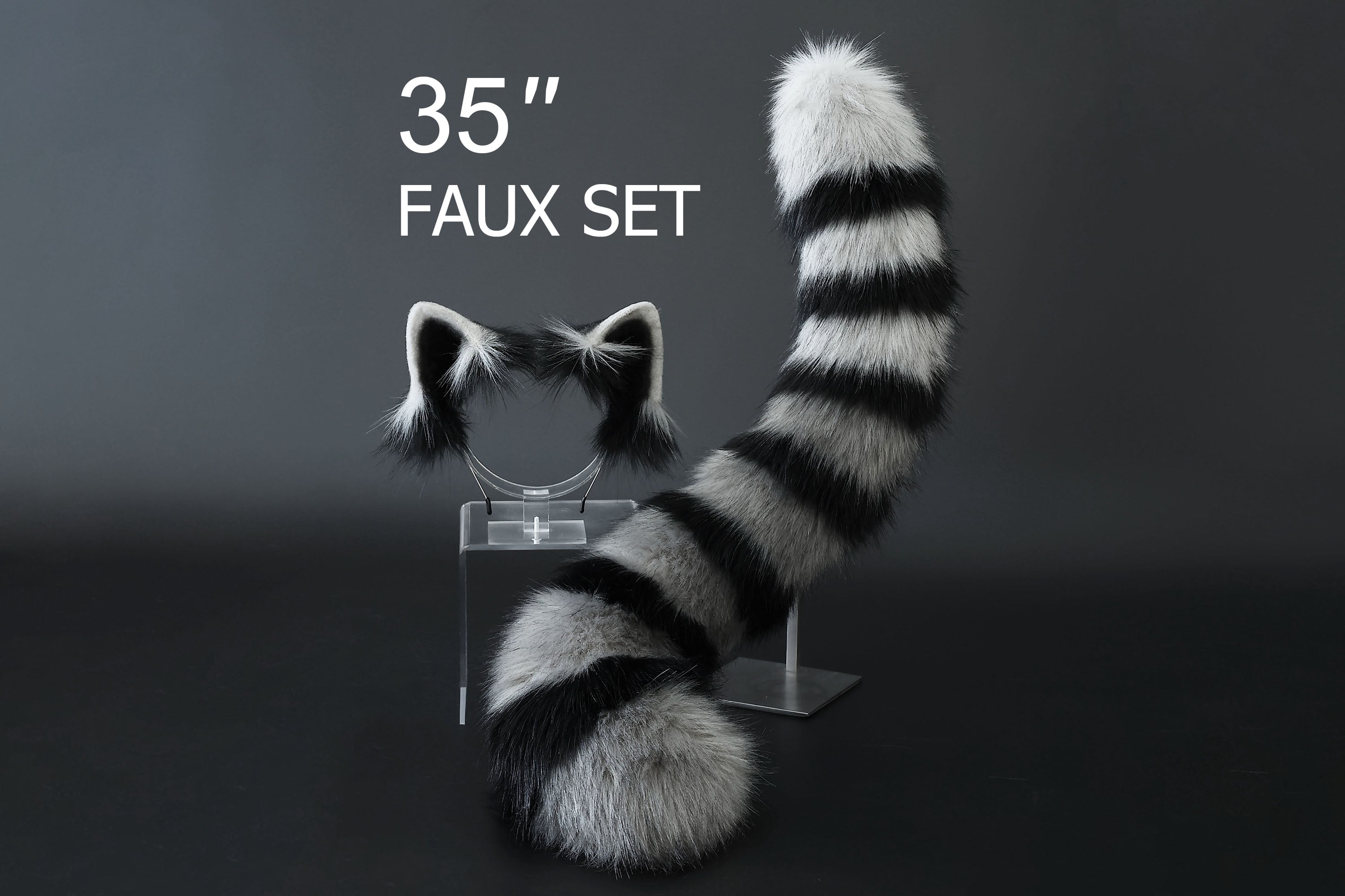 Raccoon ear and tail kemonomimi realistic faux fur gray black raccoon ear and tail butt plug raccoon therian anime cosplay raccoon ear and tail furry gift