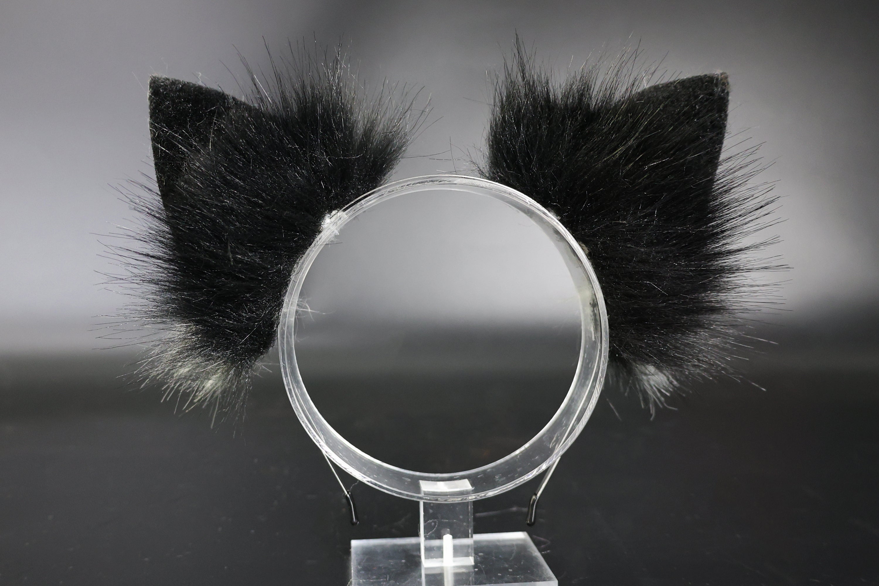 White black faux fur fox ear and tail curved wolf tail and ear cat tail and ear kitten ear and tail set anime cosplay role play ear and tail