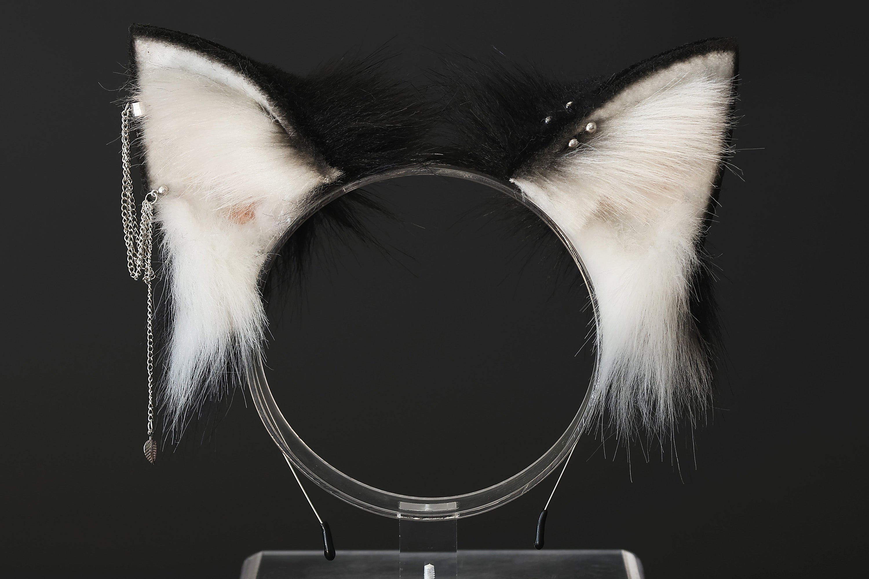 White black faux fur fox ear and tail curved wolf tail and ear cat tail and ear kitten ear and tail set anime cosplay role play ear and tail