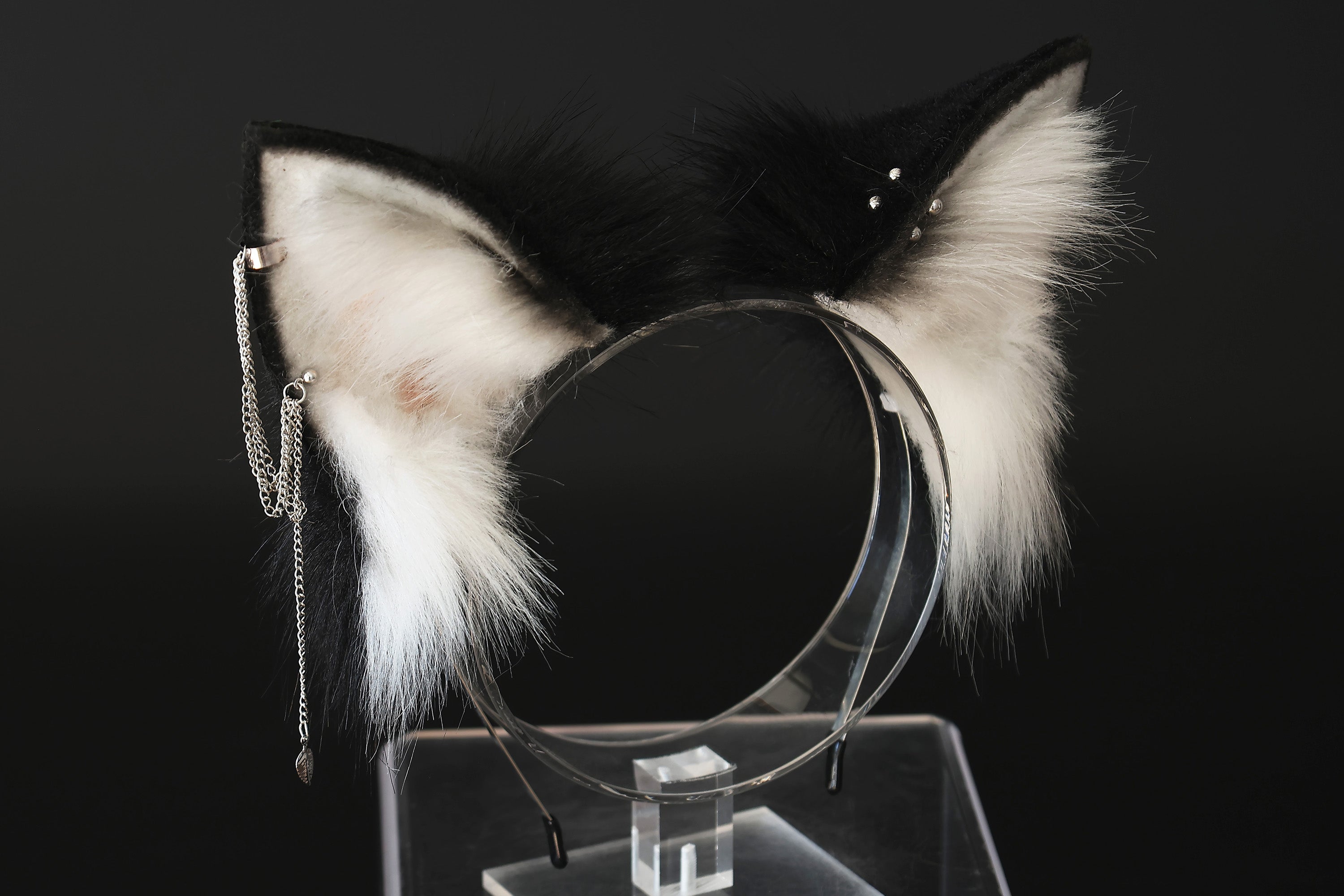 White black faux fur fox ear and tail curved wolf tail and ear cat tail and ear kitten ear and tail set anime cosplay role play ear and tail