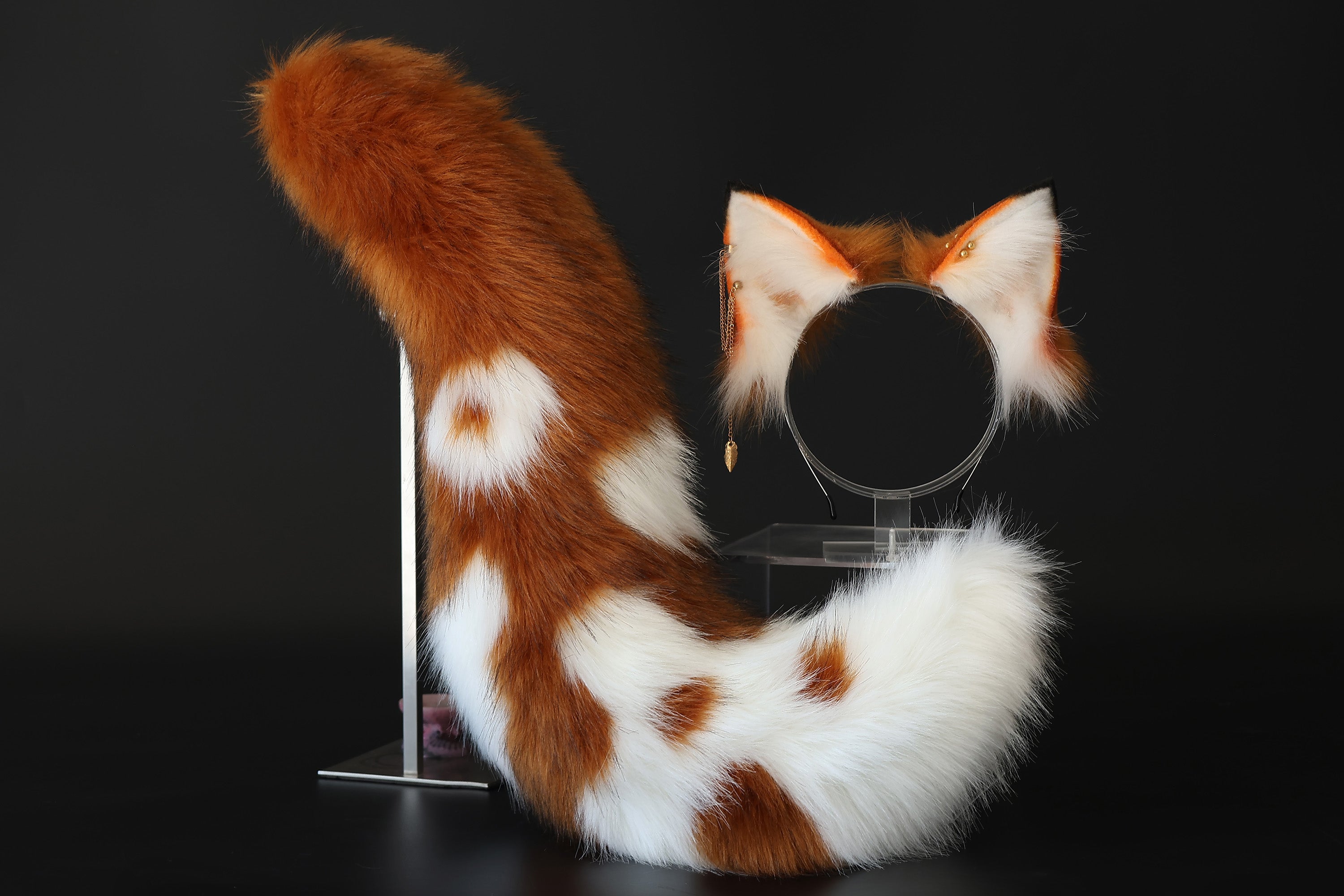 Faux fur fox ear and tail curved wolf tail and ear cat tail and ear kitten ear and tail set anime cosplay role play ear and tail petplay ear