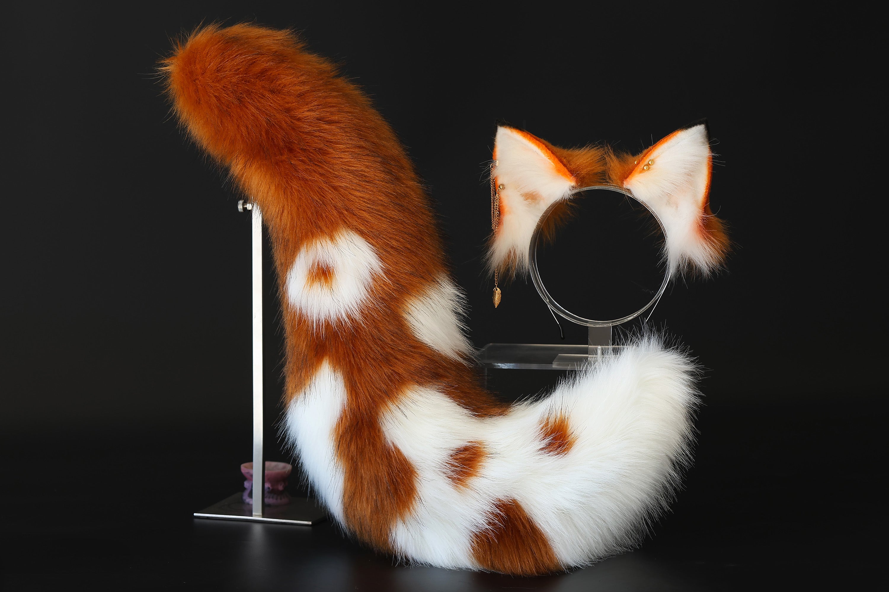 Faux fur fox ear and tail curved wolf tail and ear cat tail and ear kitten ear and tail set anime cosplay role play ear and tail petplay ear