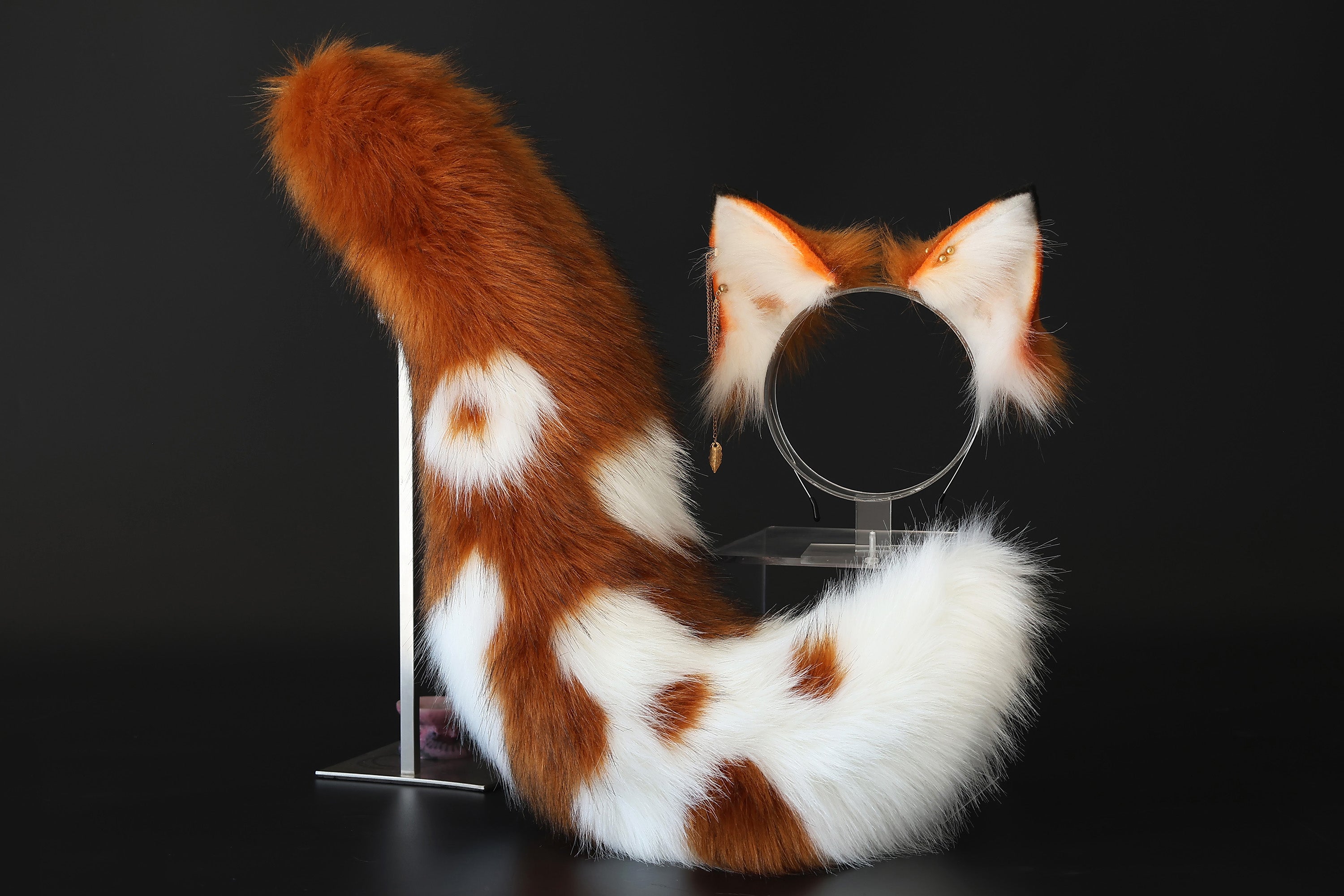 Faux fur fox ear and tail curved wolf tail and ear cat tail and ear kitten ear and tail set anime cosplay role play ear and tail petplay ear