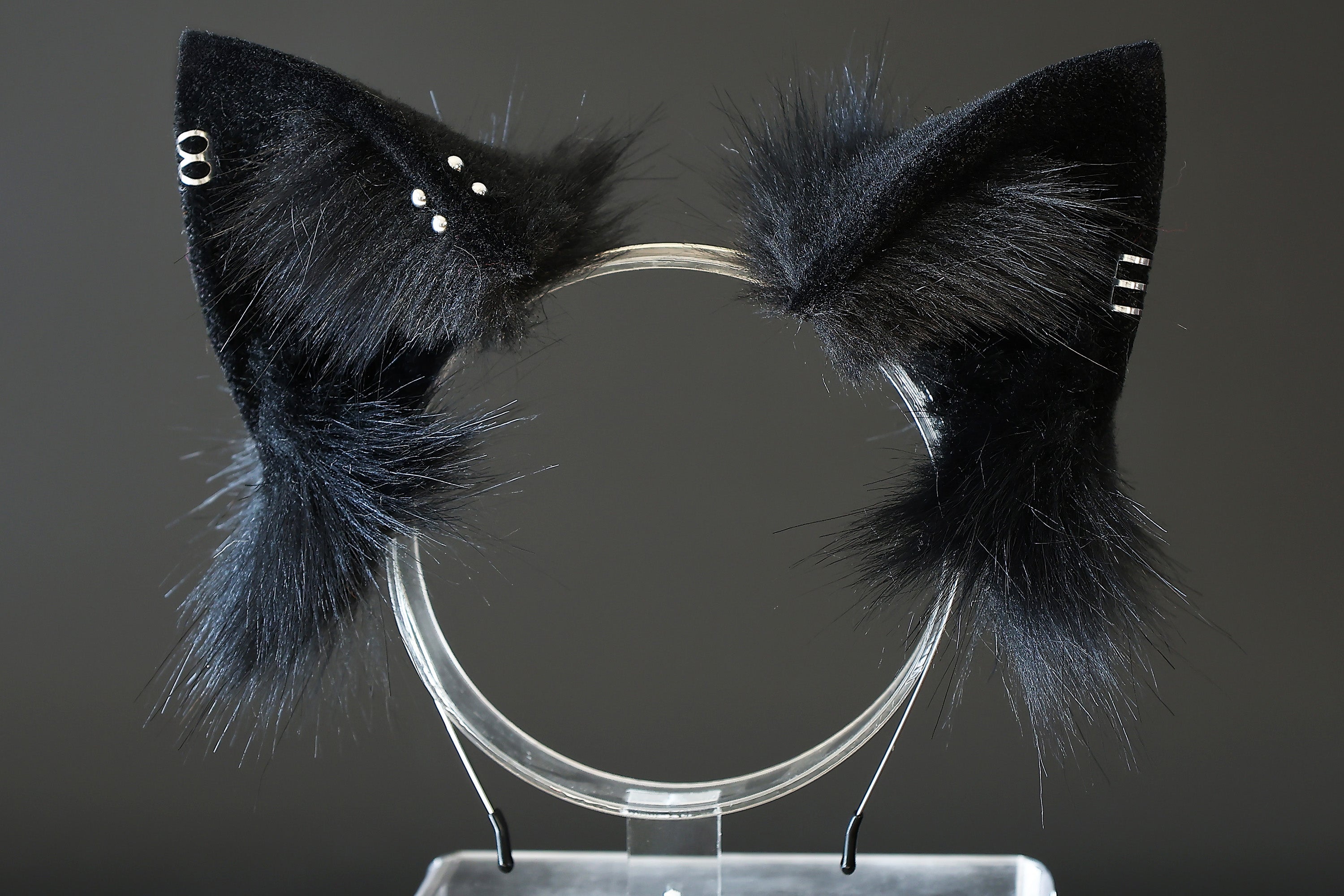 Black faux fur fox tail plug and ear set splicing wolf ear and tail anime cosplay therian cat ear and tail kemonomimi girl fox boy furry