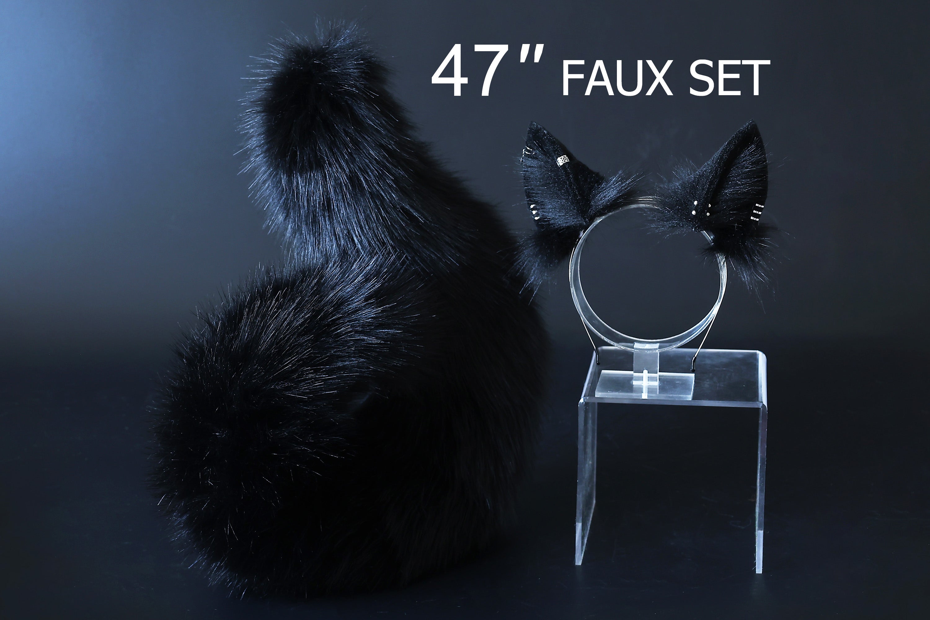 Black faux fur shepherd dog tail and ear set shiba Inu dog ear and tail plug curved puppy tail anime cosplay  puppy play halloween gift