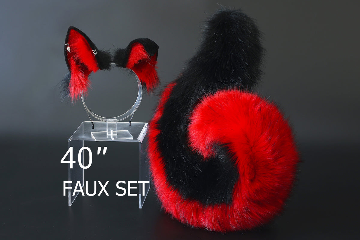 Black red husk puppy ear and tail dog kemonomimi faux fur shepherd dog tail and ear Shiba Inu puppy ear and tail plug animal cosplay puppy play halloween gift