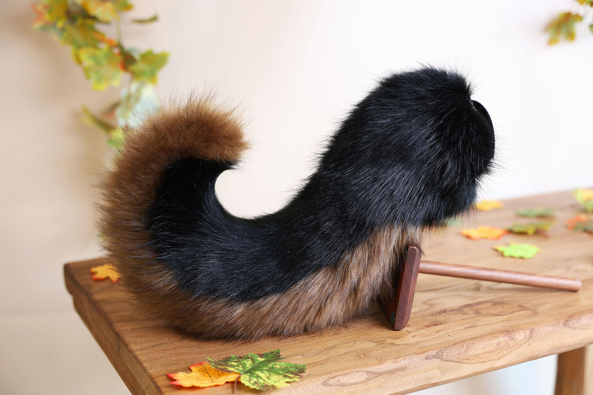 Black brown faux fur puppy tail sleeve and ears faux fur dog sleeves for hyper motion silicone base - super motion tail covers kemonomimi