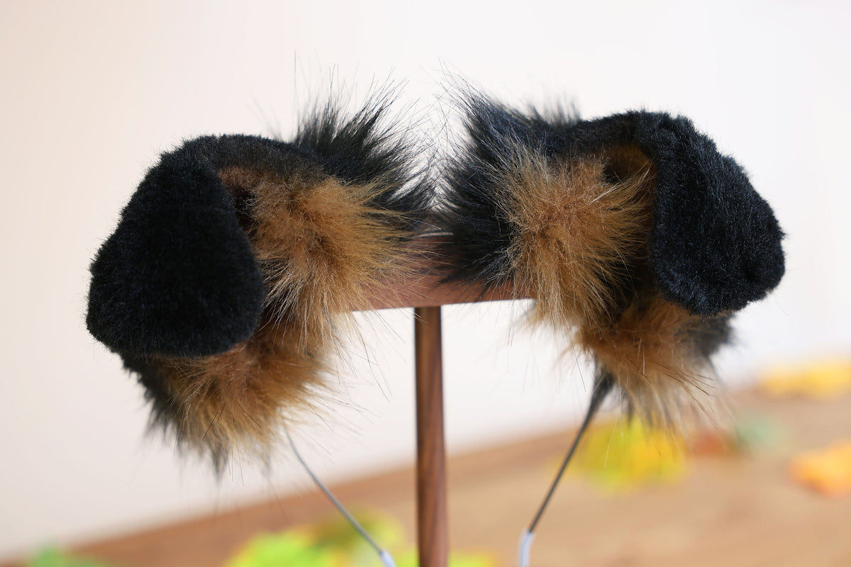 Black brown faux fur puppy tail sleeve and ears faux fur dog sleeves for hyper motion silicone base - super motion tail covers kemonomimi