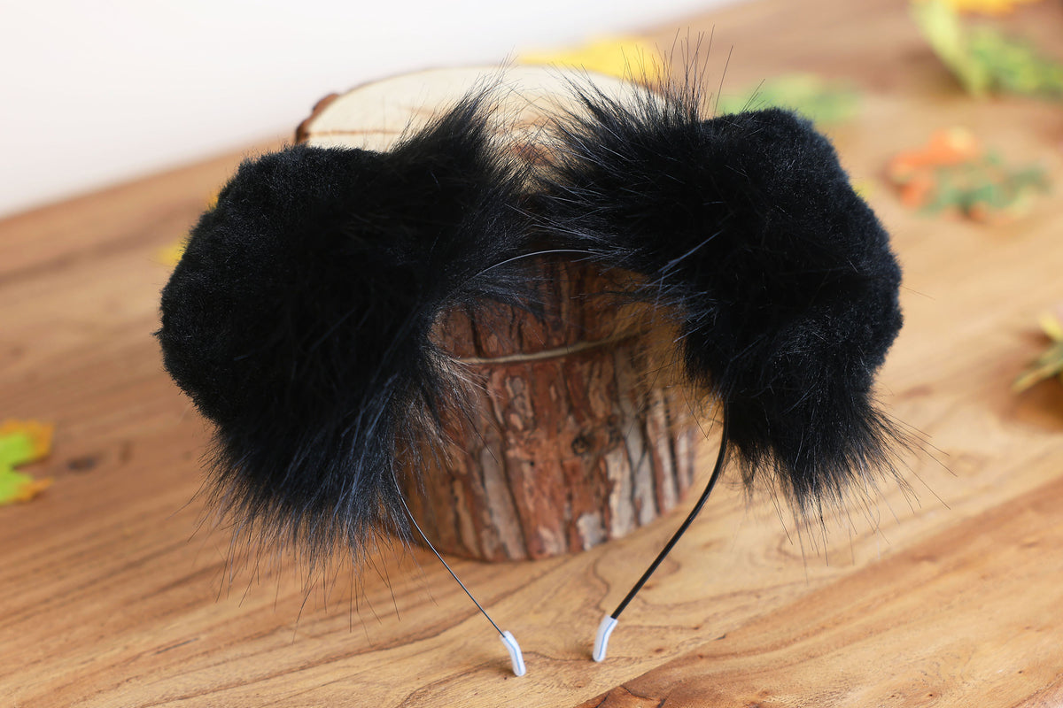 Black brown faux fur puppy tail sleeve and ears faux fur dog sleeves for hyper motion silicone base - super motion tail covers kemonomimi