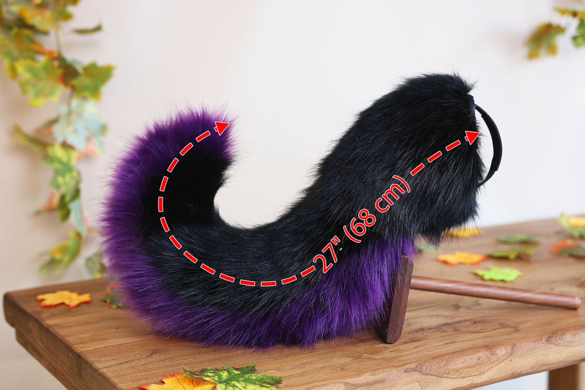 Black dark purple faux fur puppy tail sleeve and ears faux fur dog sleeves for hyper motion silicone base - super motion tail covers kemonomimi