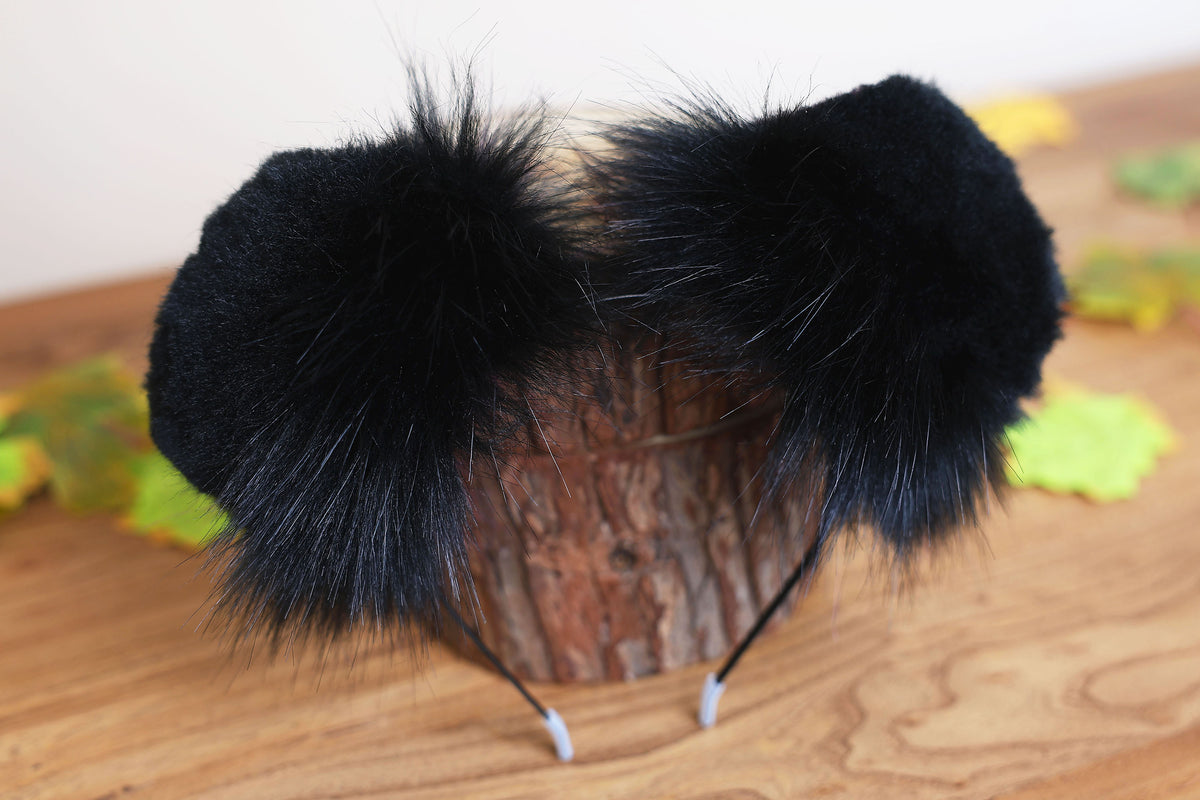 Black dark purple faux fur puppy tail sleeve and ears faux fur dog sleeves for hyper motion silicone base - super motion tail covers kemonomimi
