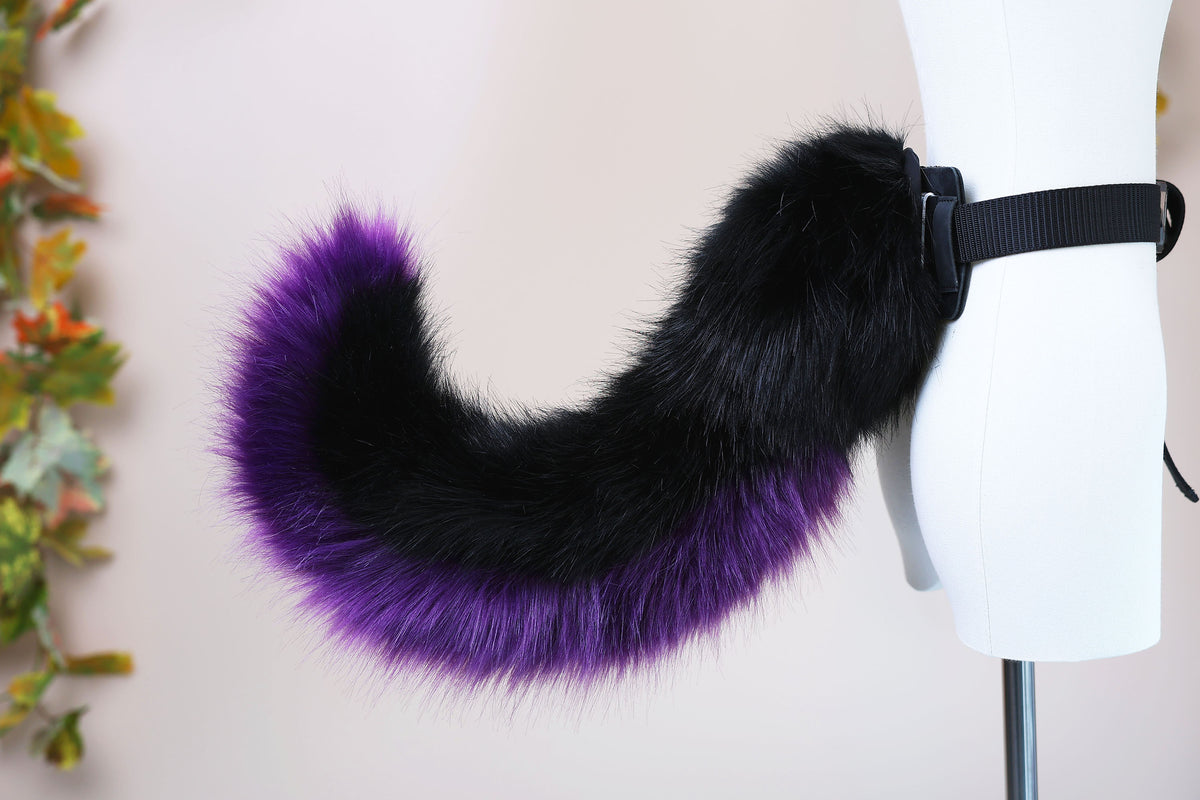 Black dark purple faux fur puppy tail sleeve and ears faux fur dog sleeves for hyper motion silicone base - super motion tail covers kemonomimi