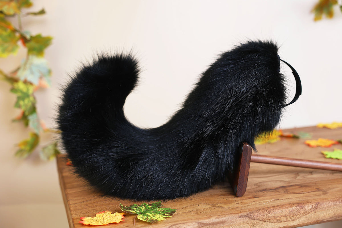 Black faux fur puppy tail sleeve and ears faux fur dog sleeves for hyper motion silicone base - super motion tail covers therian kemonomimi