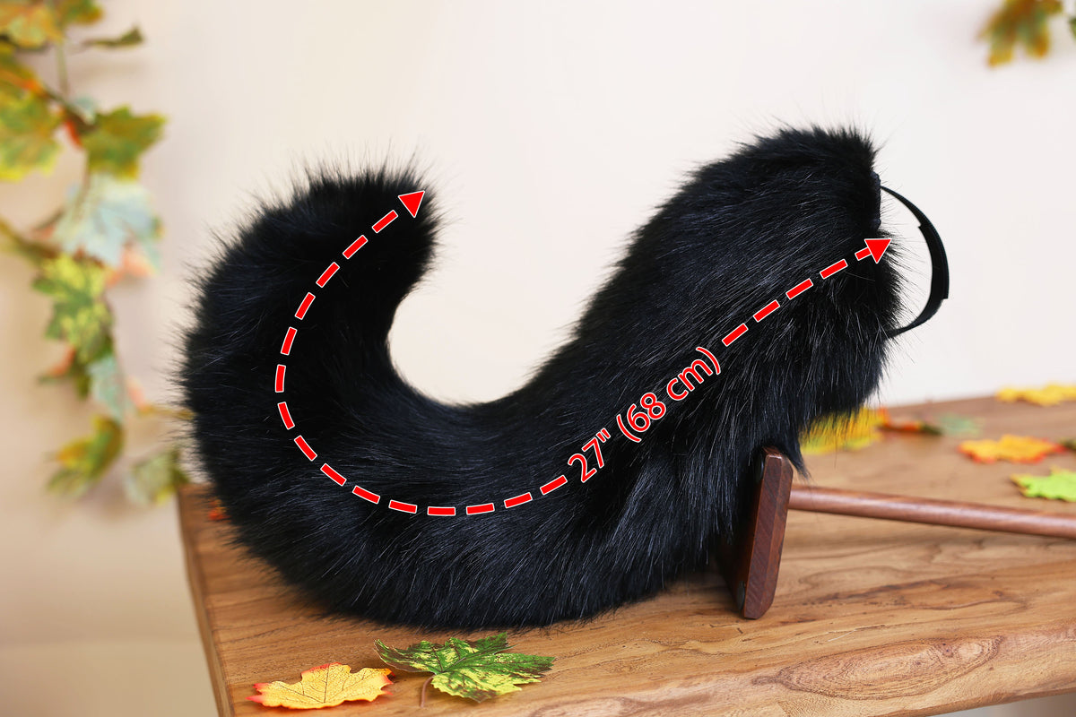 Black faux fur puppy tail sleeve and ears faux fur dog sleeves for hyper motion silicone base - super motion tail covers therian kemonomimi