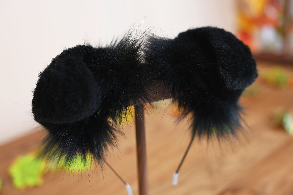 Black faux fur puppy tail sleeve and ears faux fur dog sleeves for hyper motion silicone base - super motion tail covers therian kemonomimi