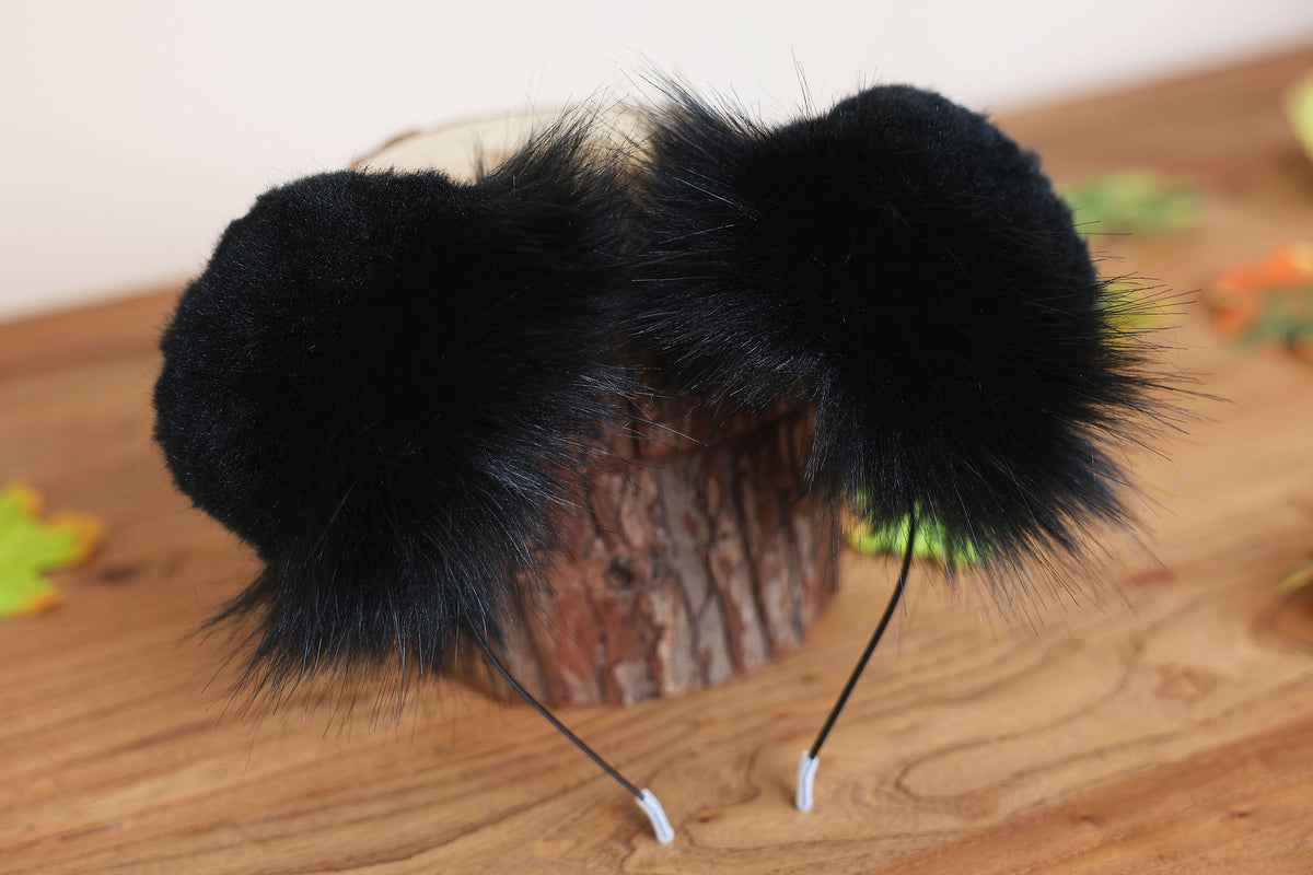 Black faux fur puppy tail sleeve and ears faux fur dog sleeves for hyper motion silicone base - super motion tail covers therian kemonomimi