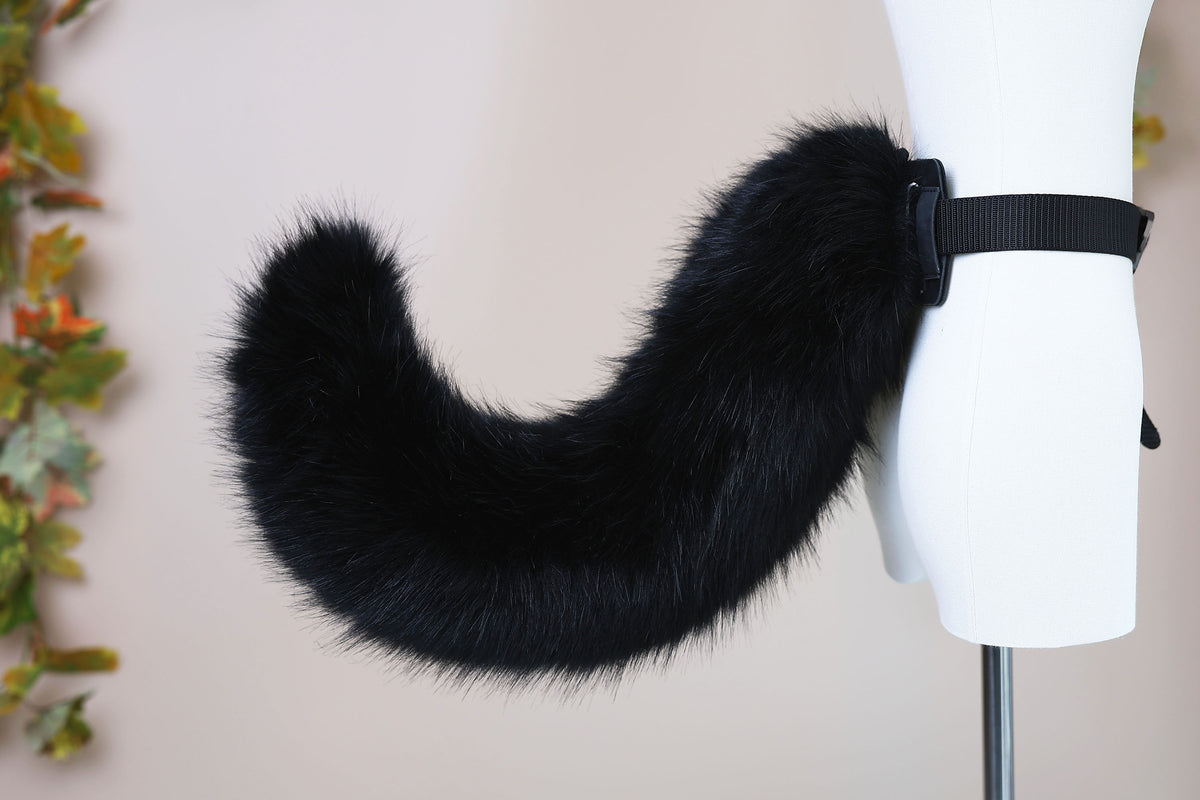 Black faux fur puppy tail sleeve and ears faux fur dog sleeves for hyper motion silicone base - super motion tail covers therian kemonomimi