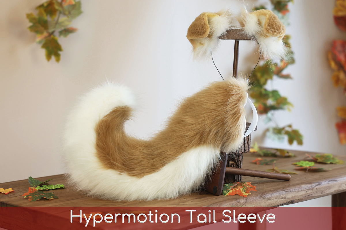 Blonde white faux fur puppy tail sleeve and ears faux fur dog sleeves for hyper motion silicone base - super motion tail covers kemonomimi