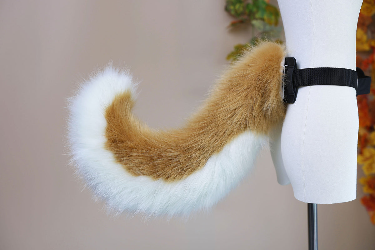 Blonde white faux fur puppy tail sleeve and ears faux fur dog sleeves for hyper motion silicone base - super motion tail covers kemonomimi