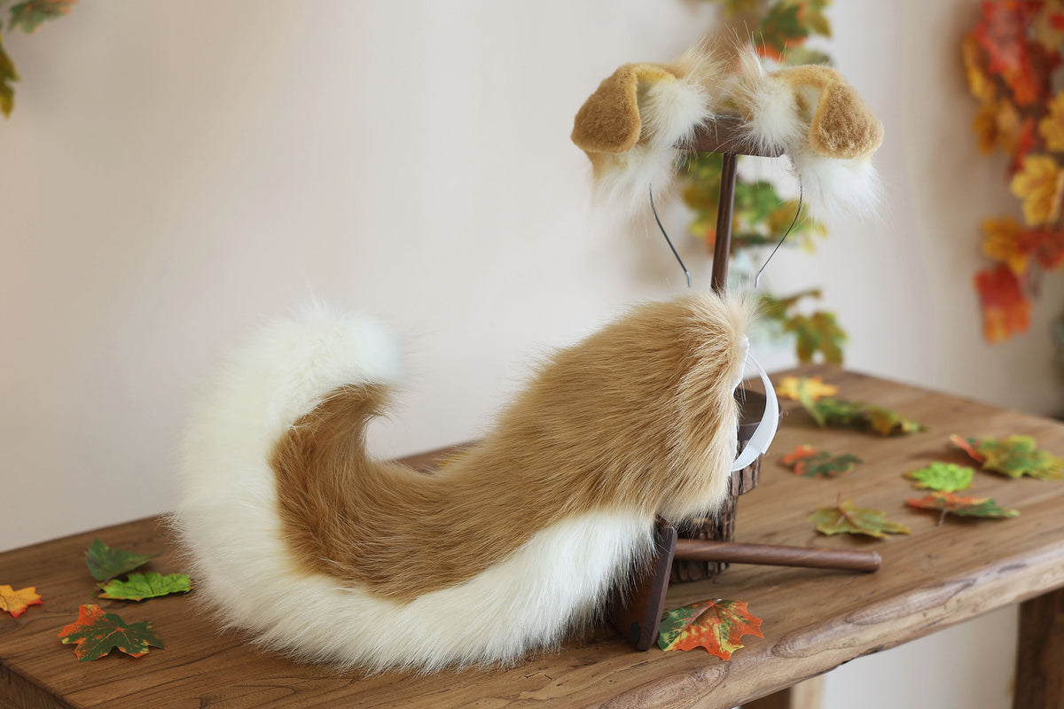Blonde white faux fur puppy tail sleeve and ears faux fur dog sleeves for hyper motion silicone base - super motion tail covers kemonomimi