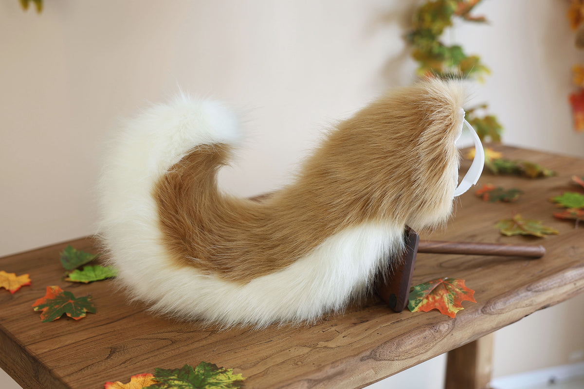 Blonde white faux fur puppy tail sleeve and ears faux fur dog sleeves for hyper motion silicone base - super motion tail covers kemonomimi