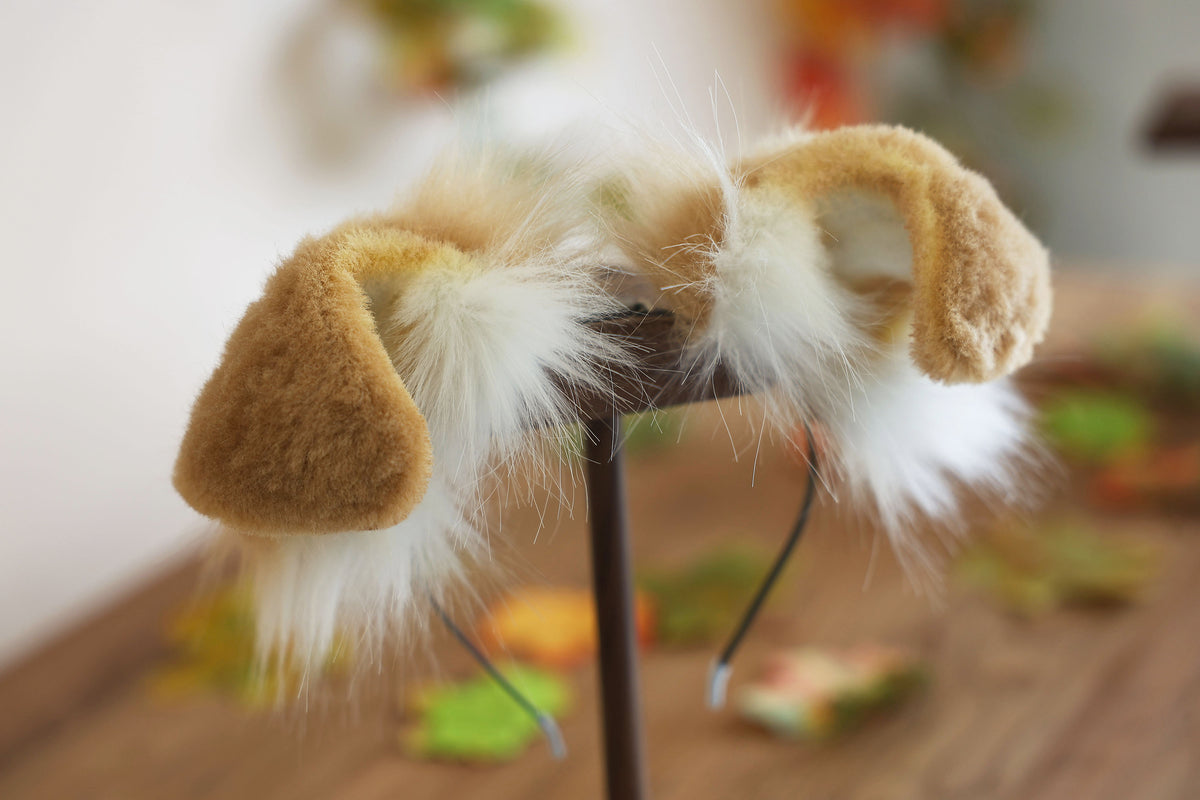 Blonde white faux fur puppy tail sleeve and ears faux fur dog sleeves for hyper motion silicone base - super motion tail covers kemonomimi