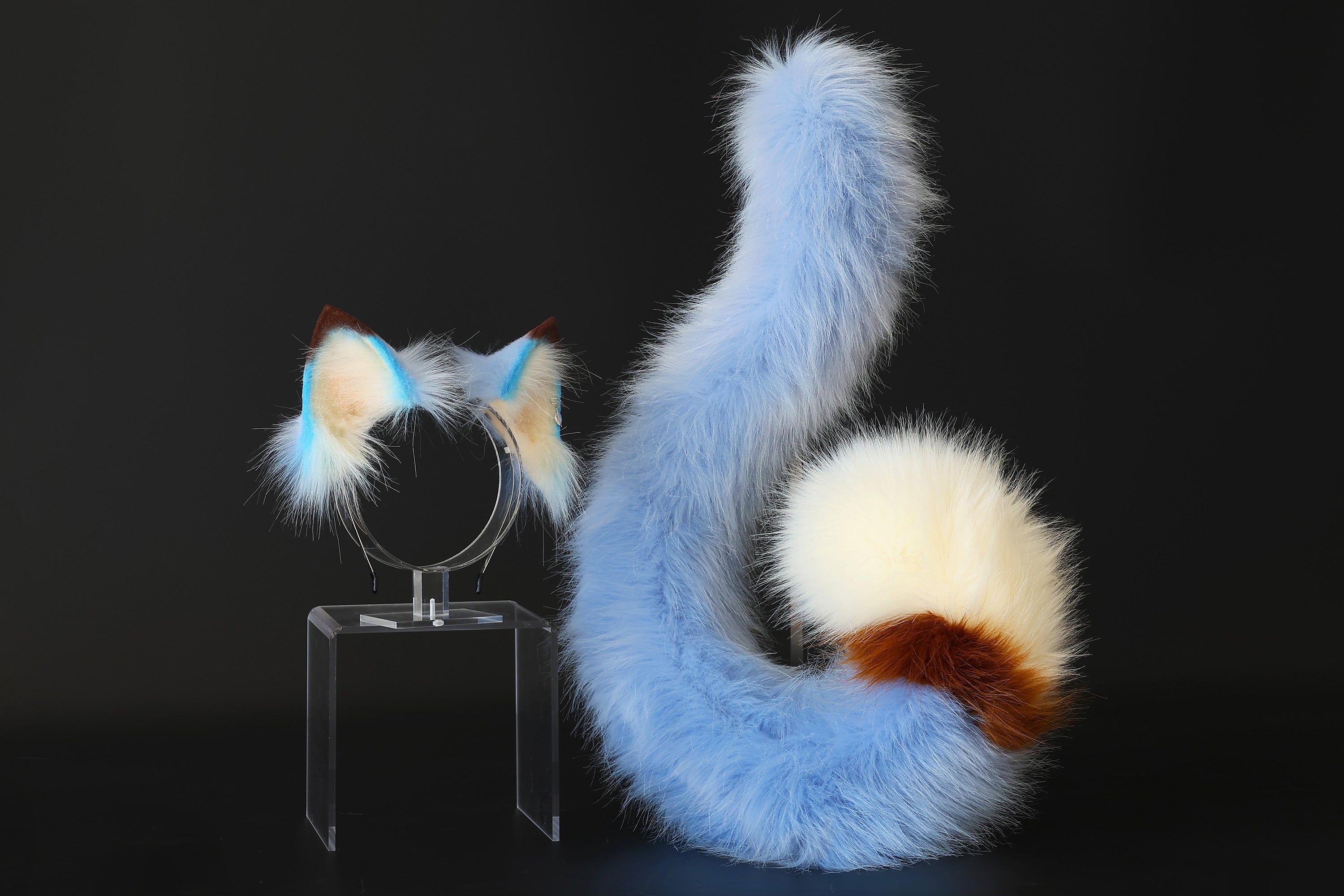 Blue faux fur cat ears and tail kitten ears and tail kittenplay anime cosplay fox ears and tail butt plug wolf ear and tail kemonomimi halloween gifts