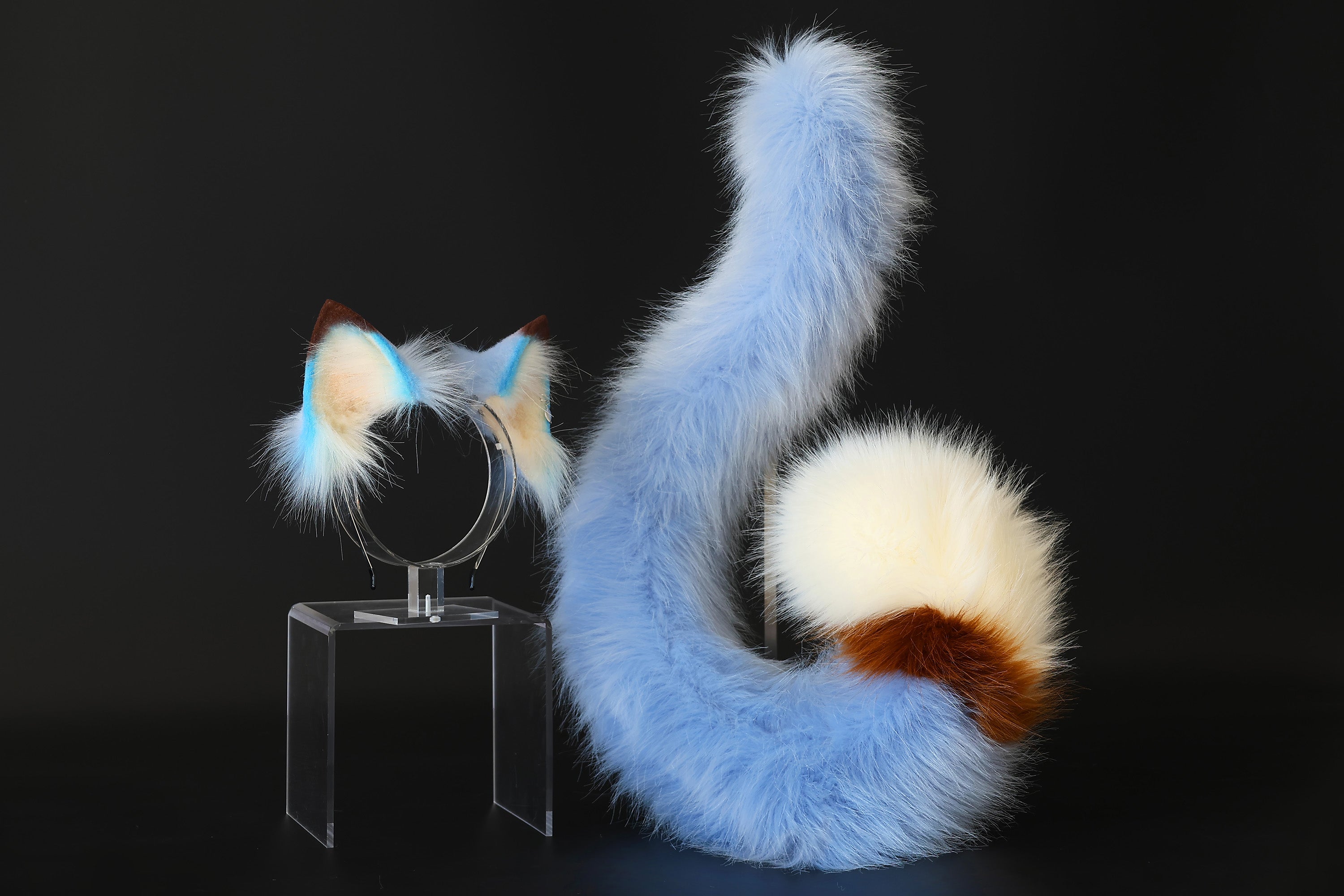 Blue faux fur cat ears and tail kitten ears and tail kittenplay anime cosplay fox ears and tail butt plug wolf ear and tail kemonomimi halloween gifts