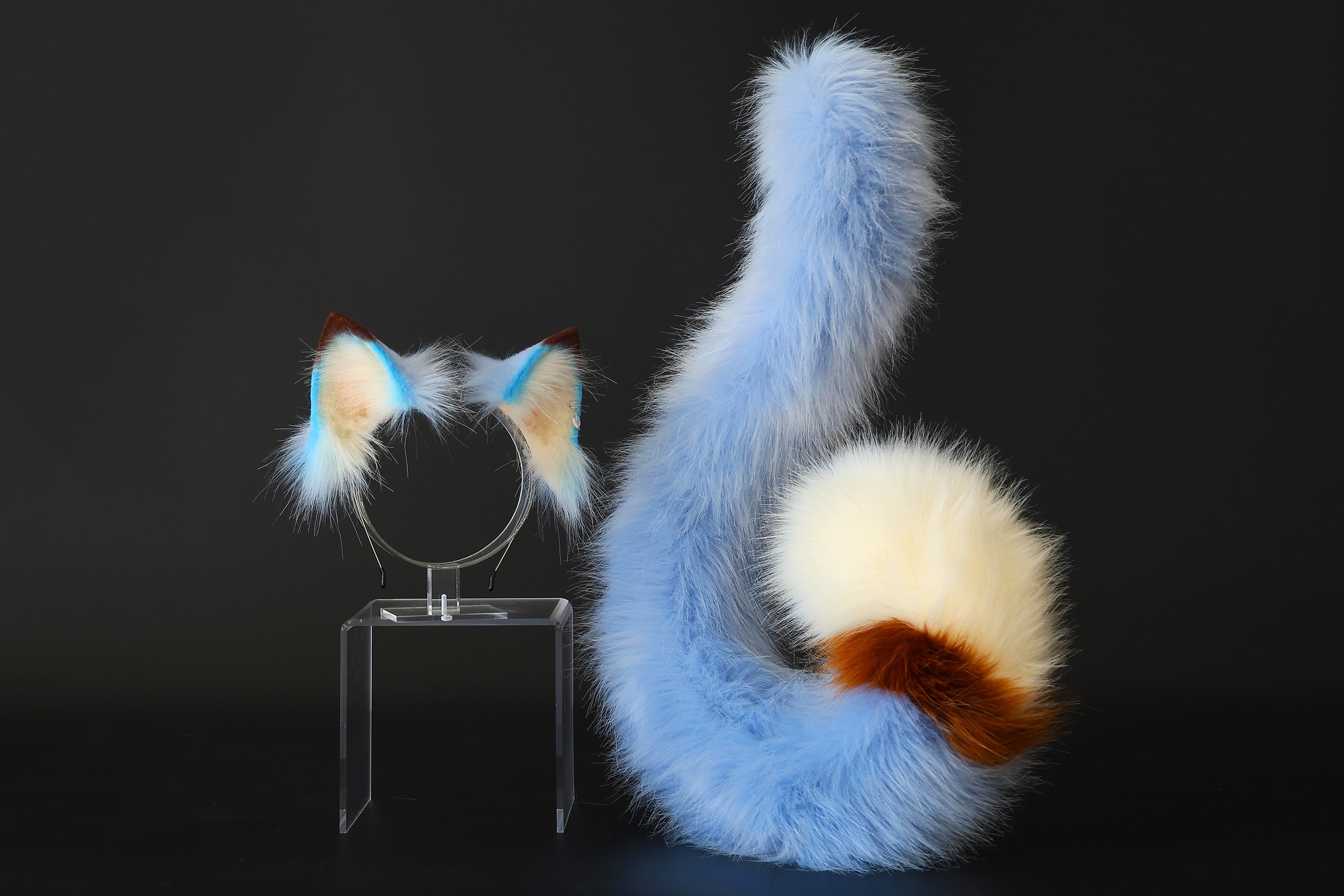 Blue faux fur cat ears and tail kitten ears and tail kittenplay anime cosplay fox ears and tail butt plug wolf ear and tail kemonomimi halloween gifts