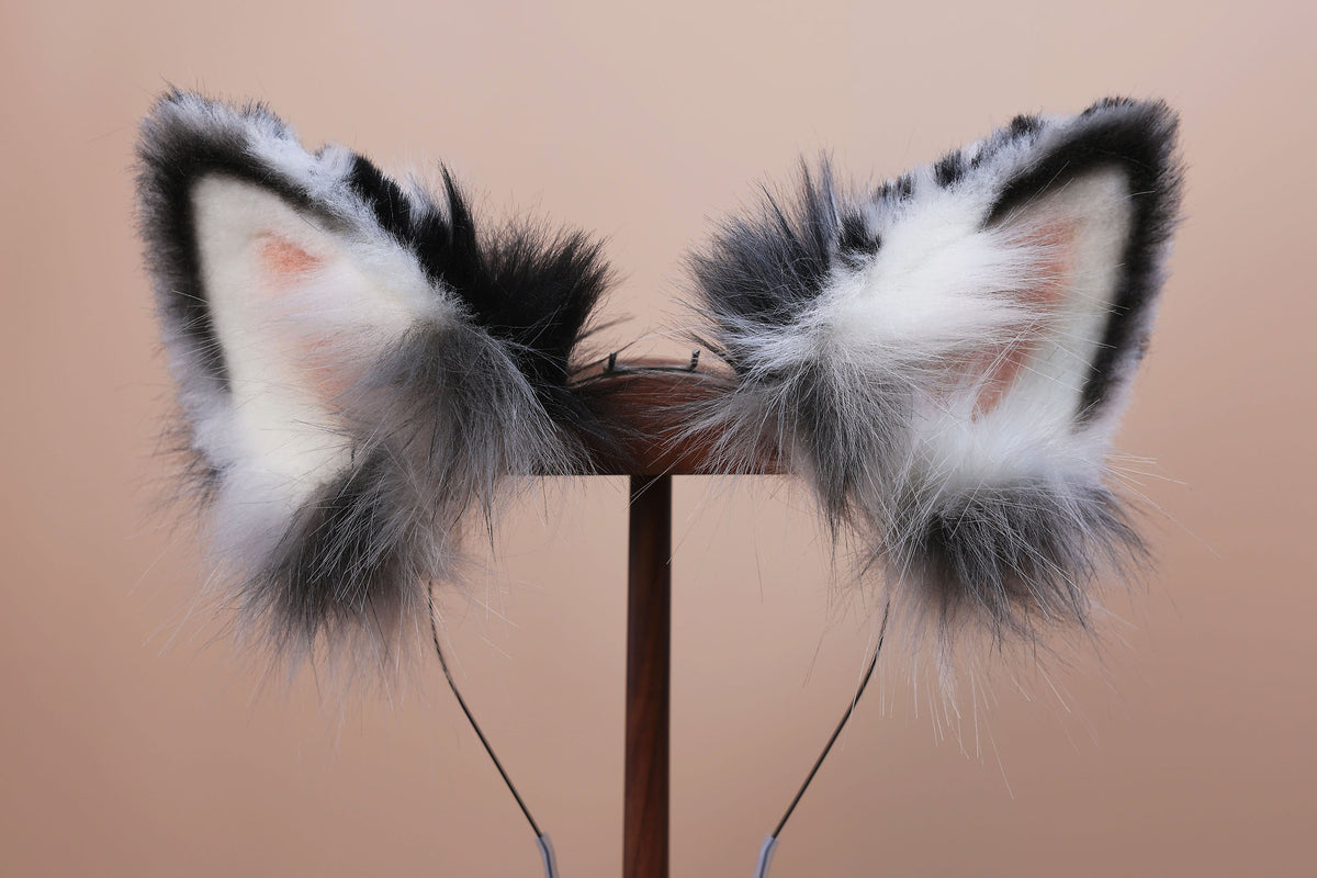 Blue merle border collie dog tail and ear realistic faux fur dog ear and tail anime cosplay therian puppy ear and tail butt plug dog kemonomimi furry
