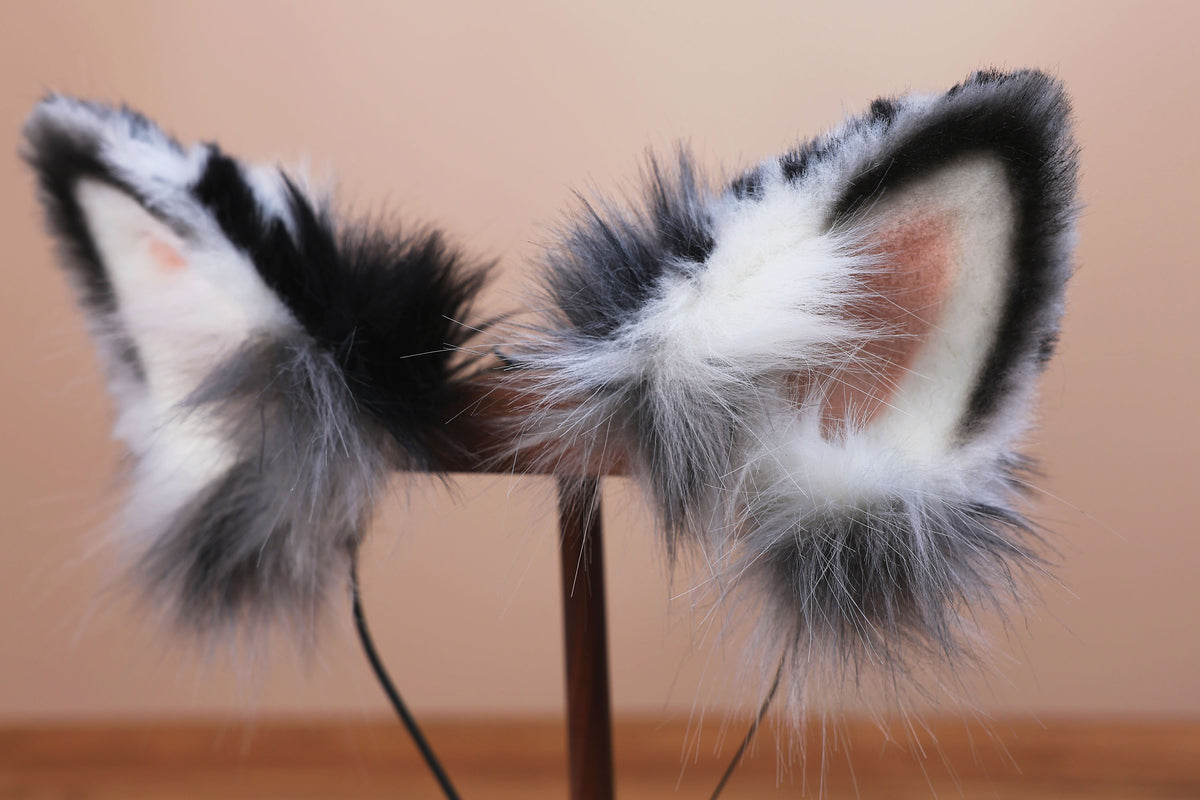 Blue merle border collie dog tail and ear realistic faux fur dog ear and tail anime cosplay therian puppy ear and tail butt plug dog kemonomimi furry
