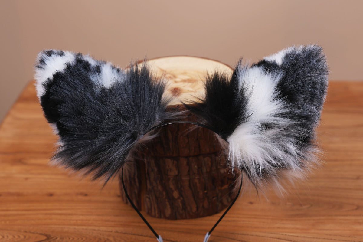 Blue merle border collie dog tail and ear realistic faux fur dog ear and tail anime cosplay therian puppy ear and tail butt plug dog kemonomimi furry