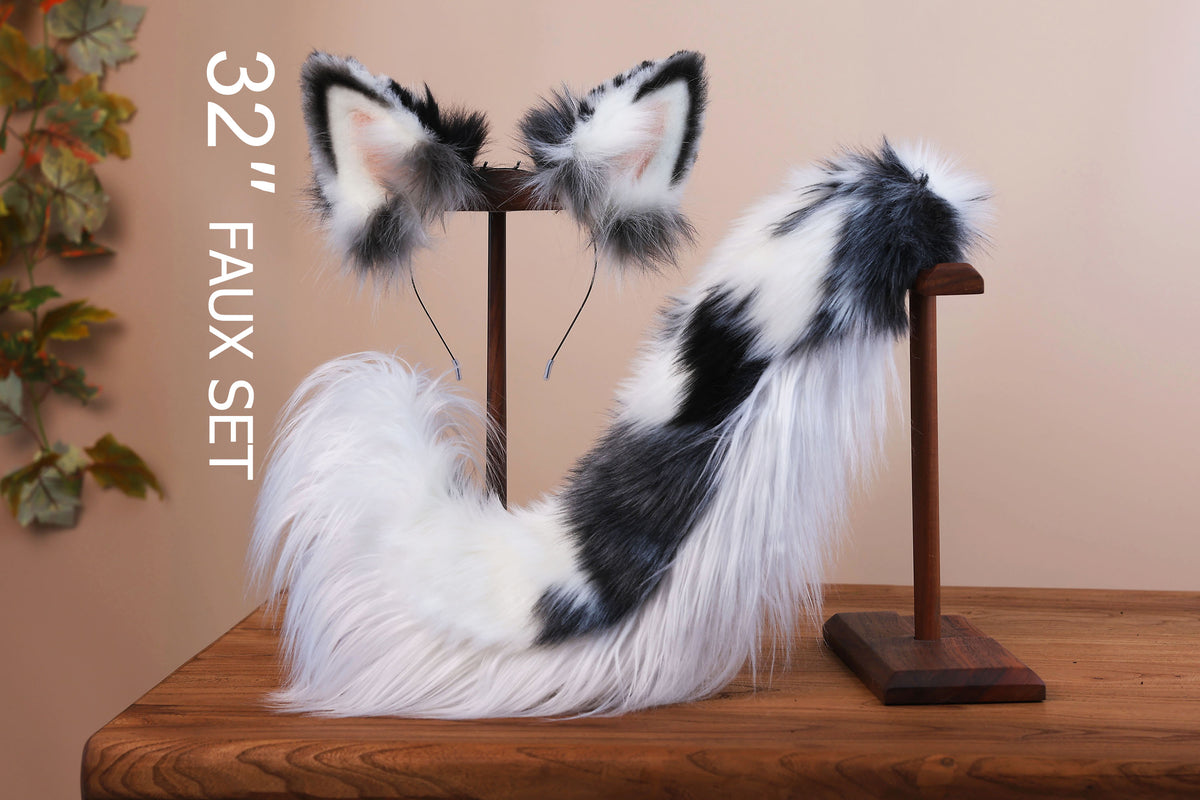Blue merle border collie dog tail and ear realistic faux fur dog ear and tail anime cosplay therian puppy ear and tail butt plug dog kemonomimi furry