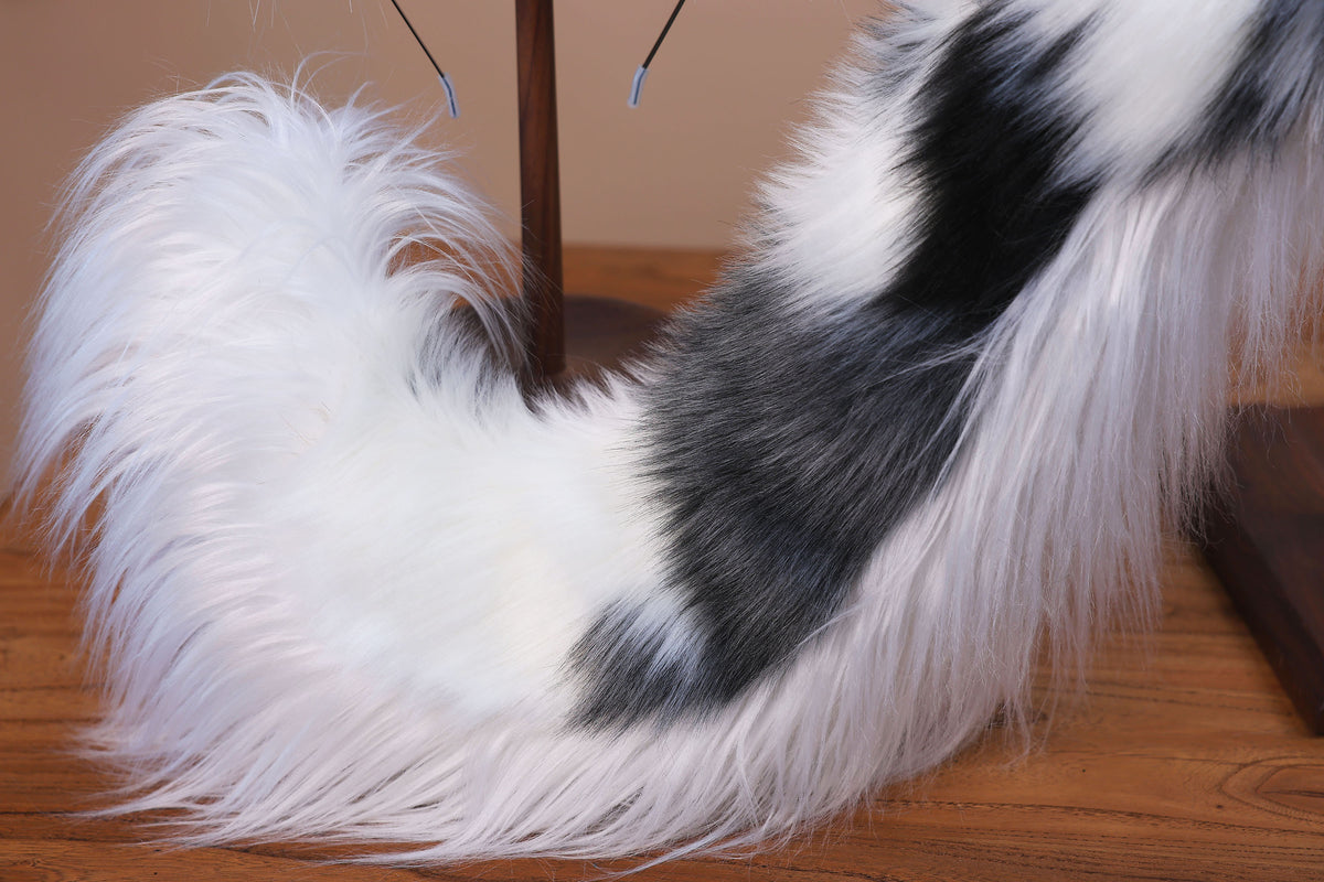 Blue merle border collie dog tail and ear realistic faux fur dog ear and tail anime cosplay therian puppy ear and tail butt plug dog kemonomimi furry