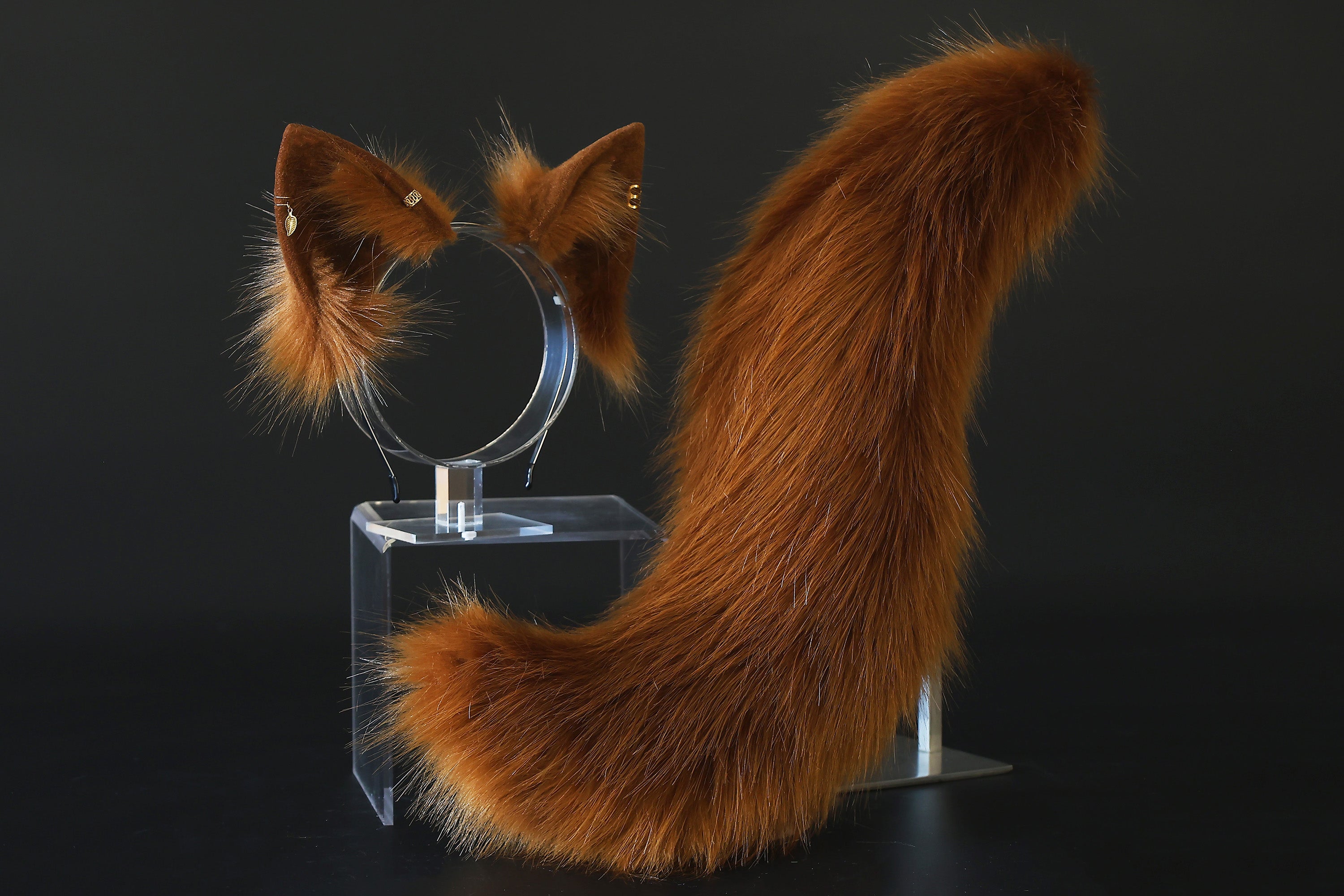 Brown faux fur fox tail plug and ear set splicing wolf ear and tail anime cosplay therian cat ear and tail kemonomimi girl fox boy furry