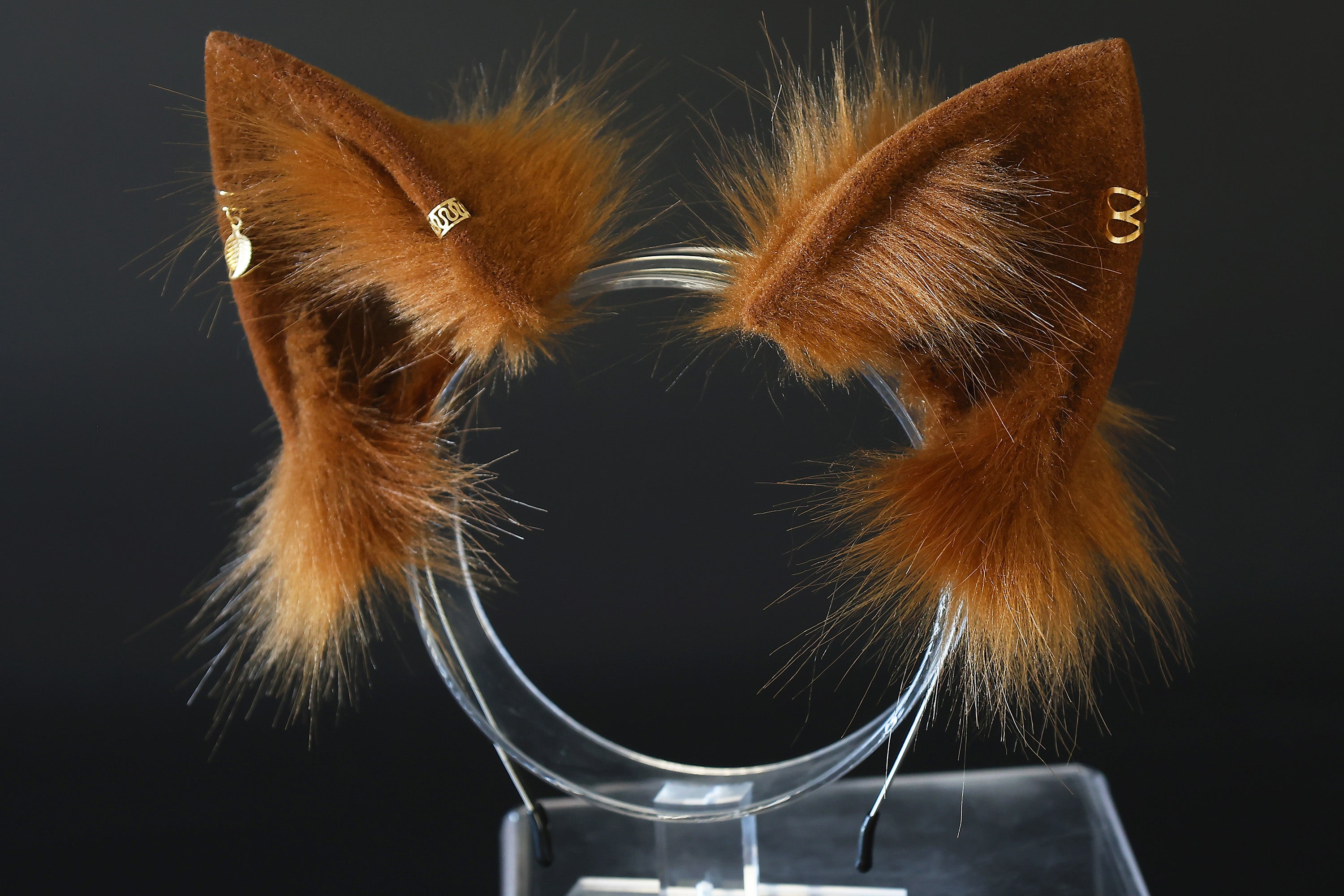 Brown faux fur fox tail plug and ear set splicing wolf ear and tail anime cosplay therian cat ear and tail kemonomimi girl fox boy furry
