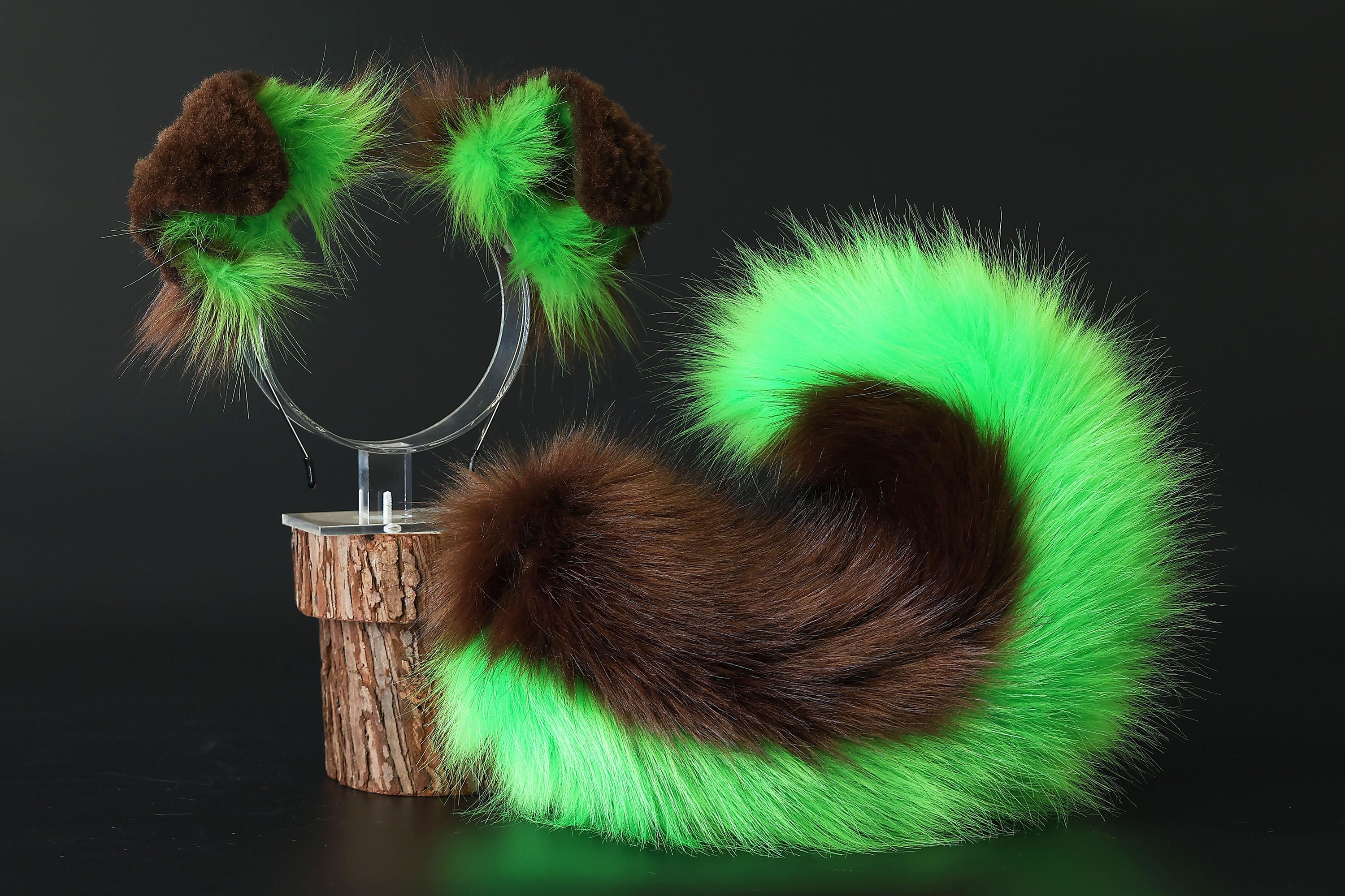 Brown green puppy ear and tail plug set kemonomimi Shepherd dog ear and tail plug set Shiba Inu dog ear and tail butt plug set cosplay petplay puppy play dog therian