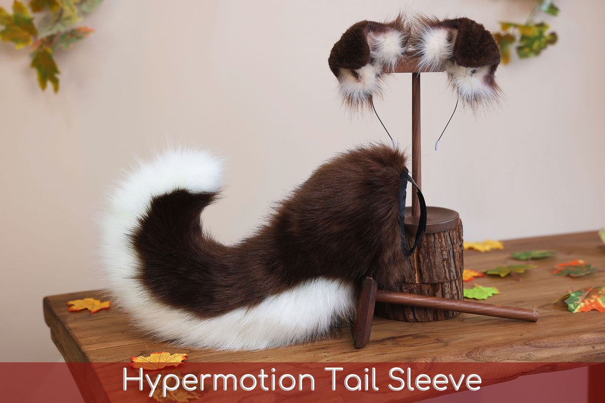Brown white faux fur puppy tail sleeve and ears faux fur dog sleeves for hyper motion silicone base - super motion tail covers kemonomimi