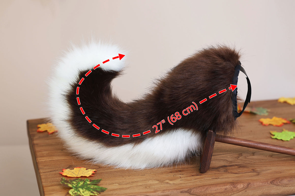 Brown white faux fur puppy tail sleeve and ears faux fur dog sleeves for hyper motion silicone base - super motion tail covers kemonomimi