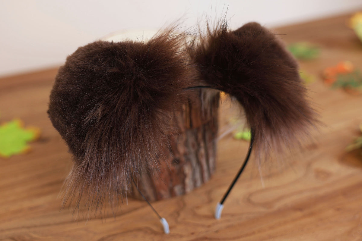 Brown white faux fur puppy tail sleeve and ears faux fur dog sleeves for hyper motion silicone base - super motion tail covers kemonomimi