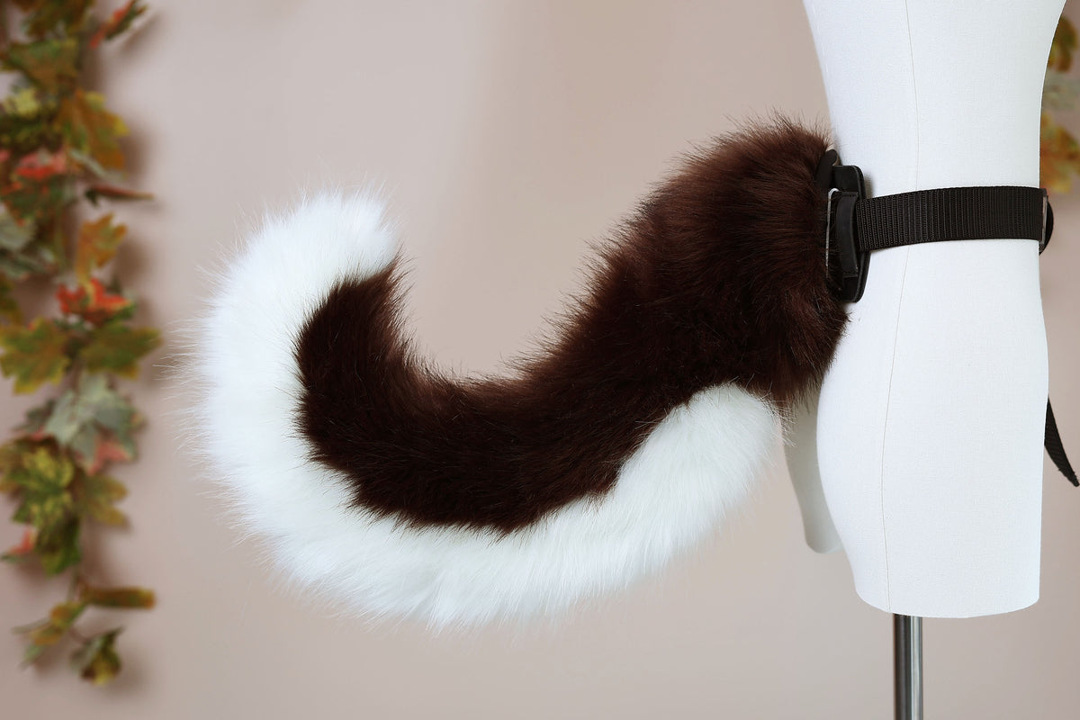 Brown white faux fur puppy tail sleeve and ears faux fur dog sleeves for hyper motion silicone base - super motion tail covers kemonomimi