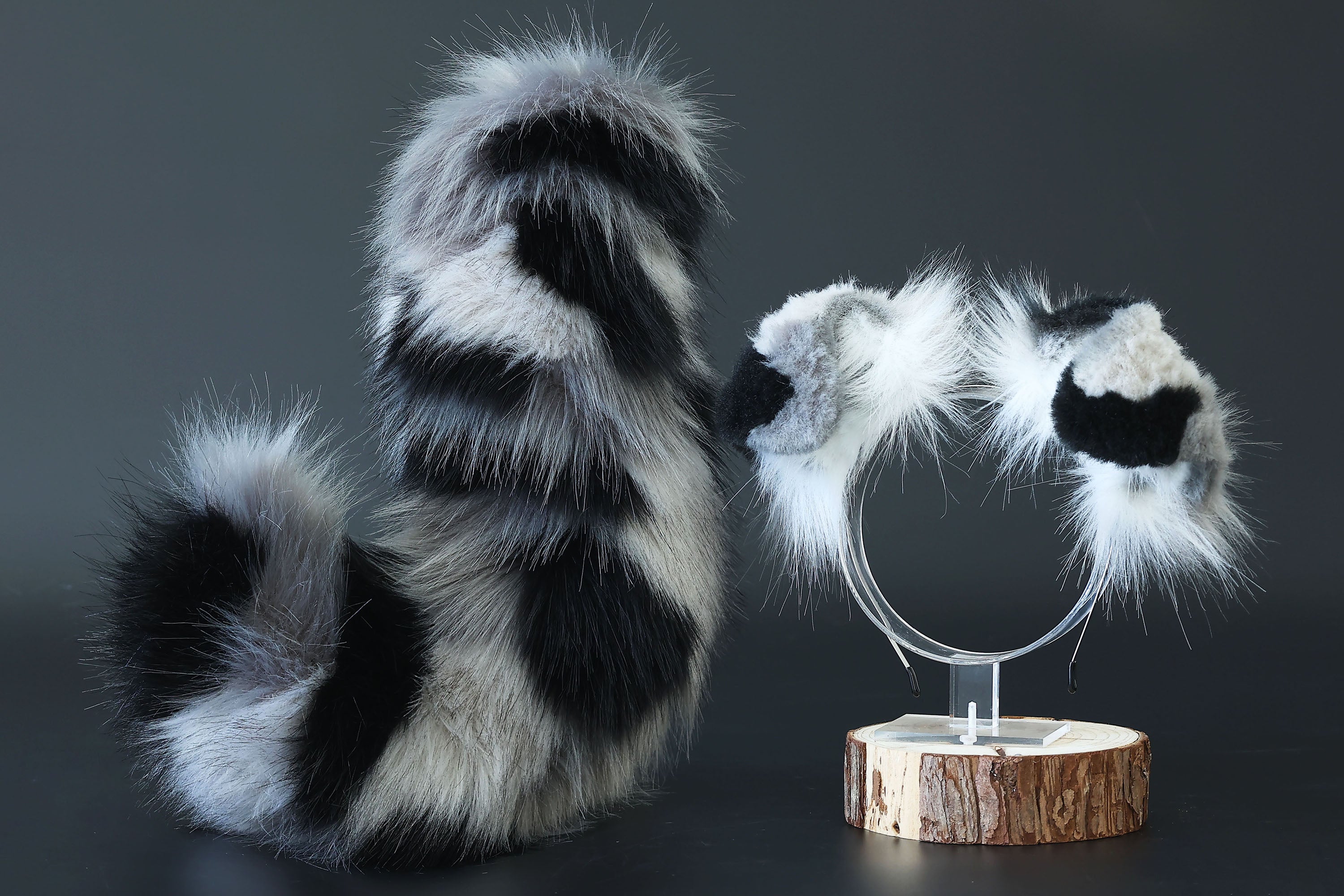 Calico Shepherd dog tail and ear gray black white faux fur Splicing Shiba Inu dog ear and tail butt plug anime cosplay therian puppy ear and tail dog kemonomimi