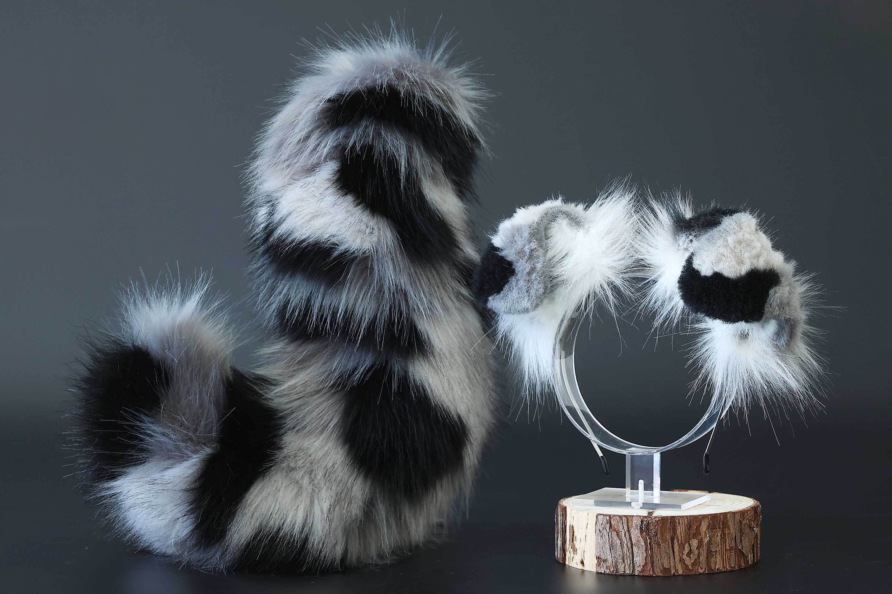 Calico Shepherd dog tail and ear gray black white faux fur Splicing Shiba Inu dog ear and tail butt plug anime cosplay therian puppy ear and tail dog kemonomimi