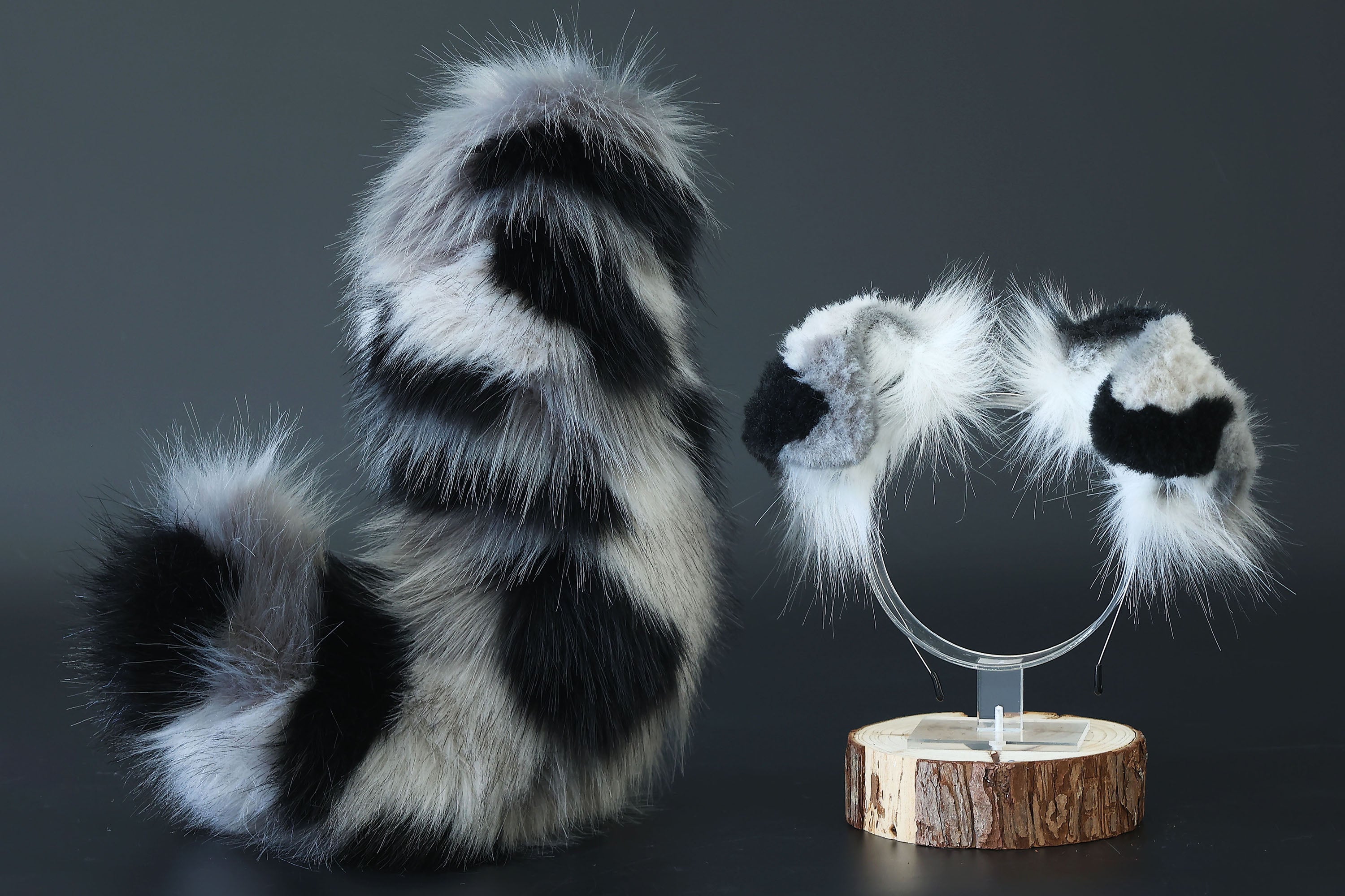 Calico Shepherd dog tail and ear gray black white faux fur Splicing Shiba Inu dog ear and tail butt plug anime cosplay therian puppy ear and tail dog kemonomimi